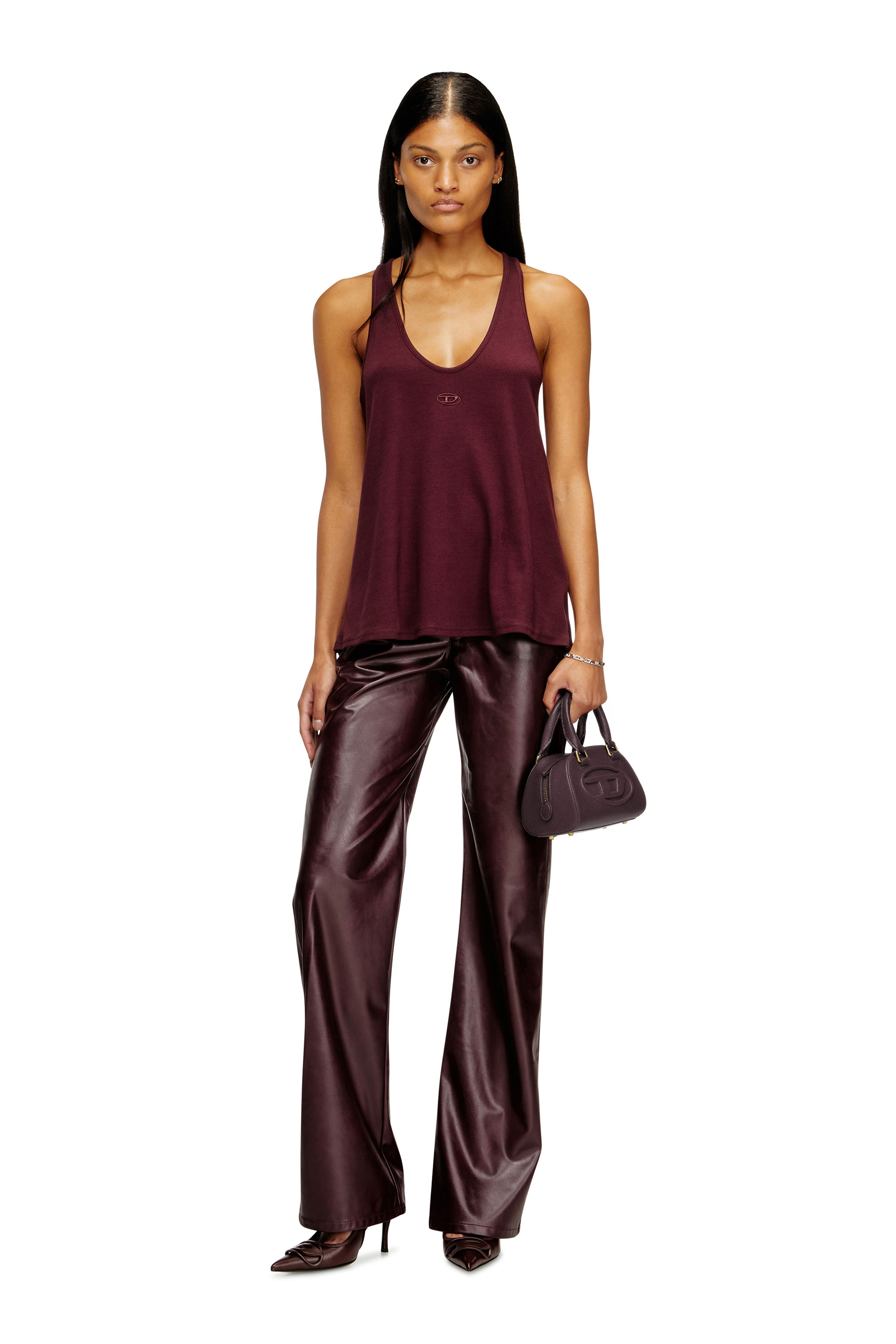 Diesel - FR-T-IPSYA, Damen Burgunderrotes Tanktop mit ovalem D-Detail in Burgunderrot - 2