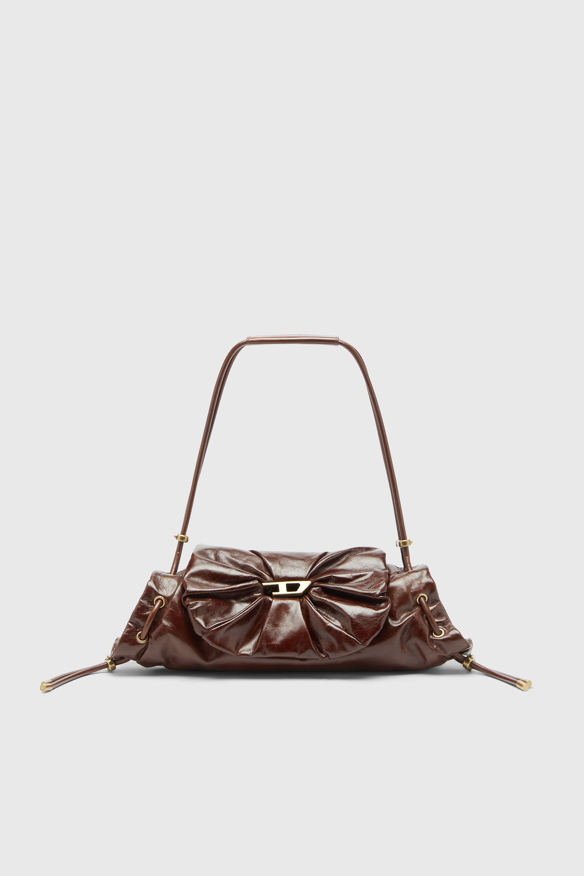 Diesel - SCRUNCH-D SHOULDER S, Scrunch-D-Petit sac &agrave; bandouli&egrave;re en cuir froiss&eacute; Femme in Marron - 1