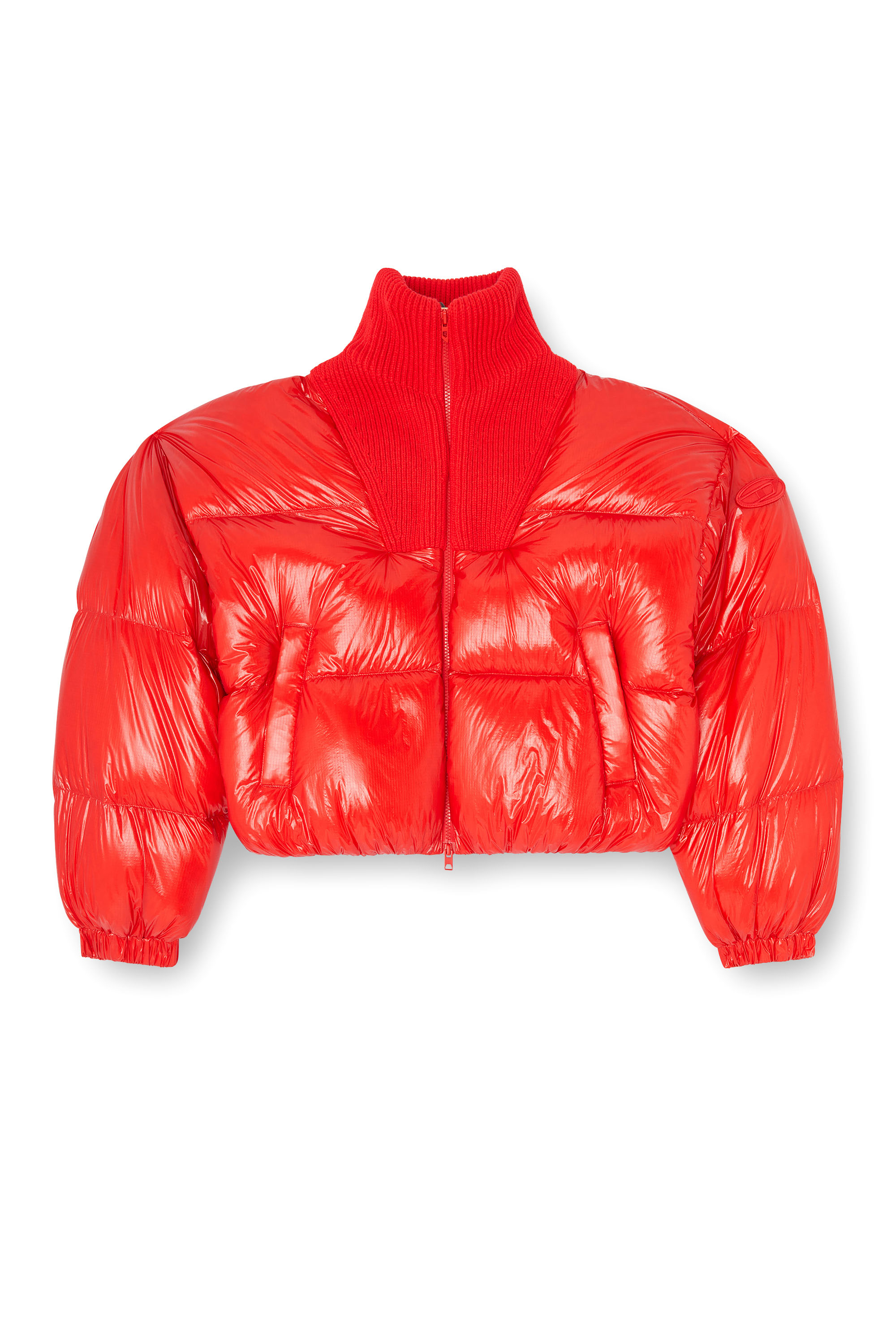 Diesel - W-ARRIOR, Piumino down in ripstop con collo a maglia Donna in Rosso - 3