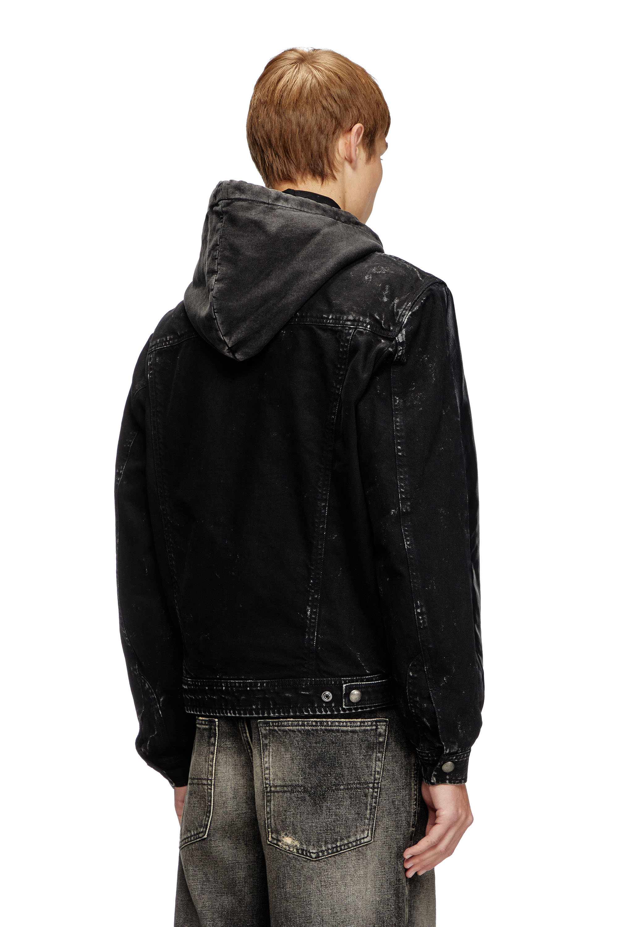 Diesel - L-OCHS, Giacca con cappuccio in pelle, cotone e denim Uomo in Nero - 4