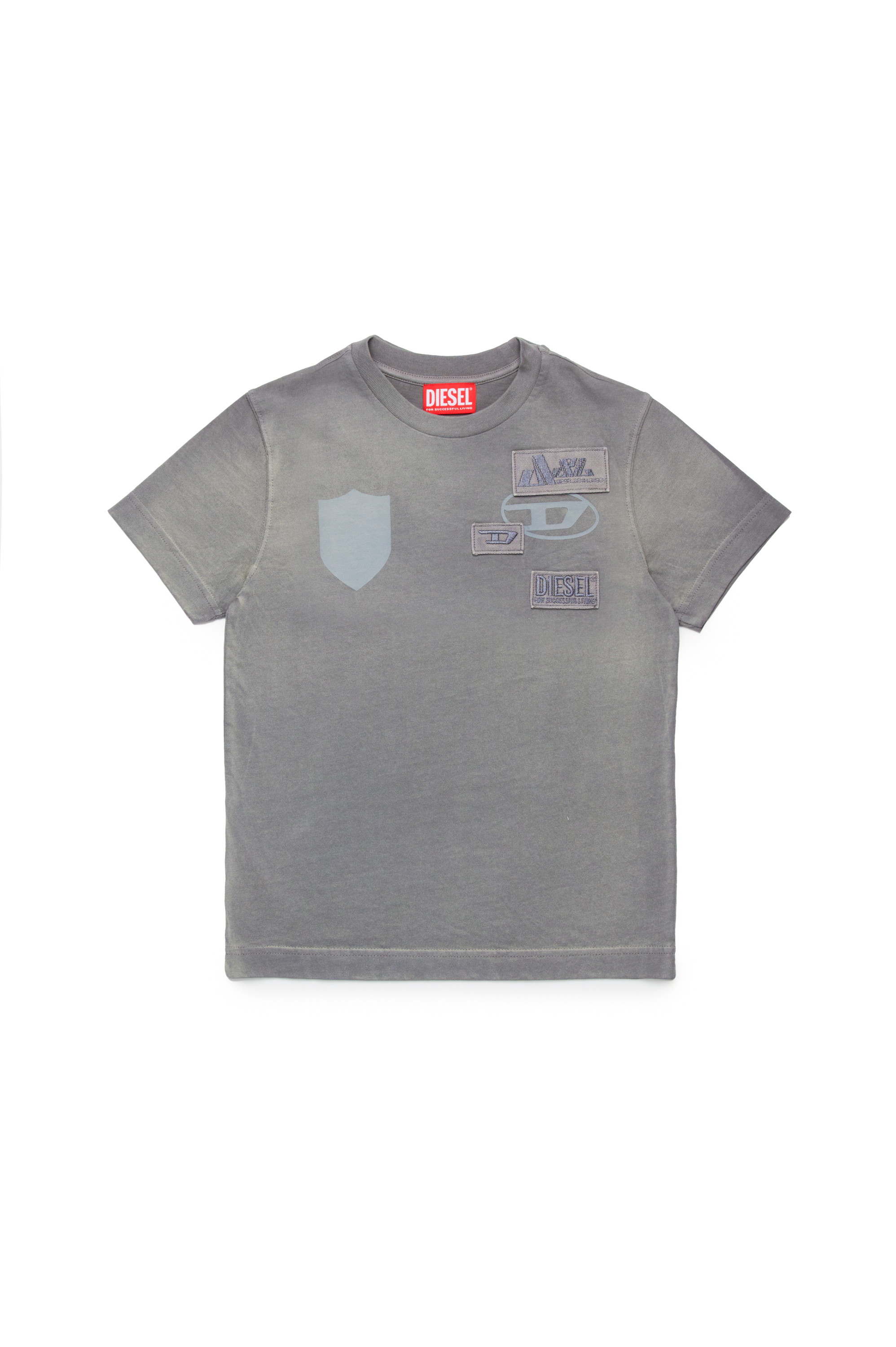 Diesel - TDACCY, Herren T-Shirt mit Diesel-Patches aus Ripsband in Grau - Image 1