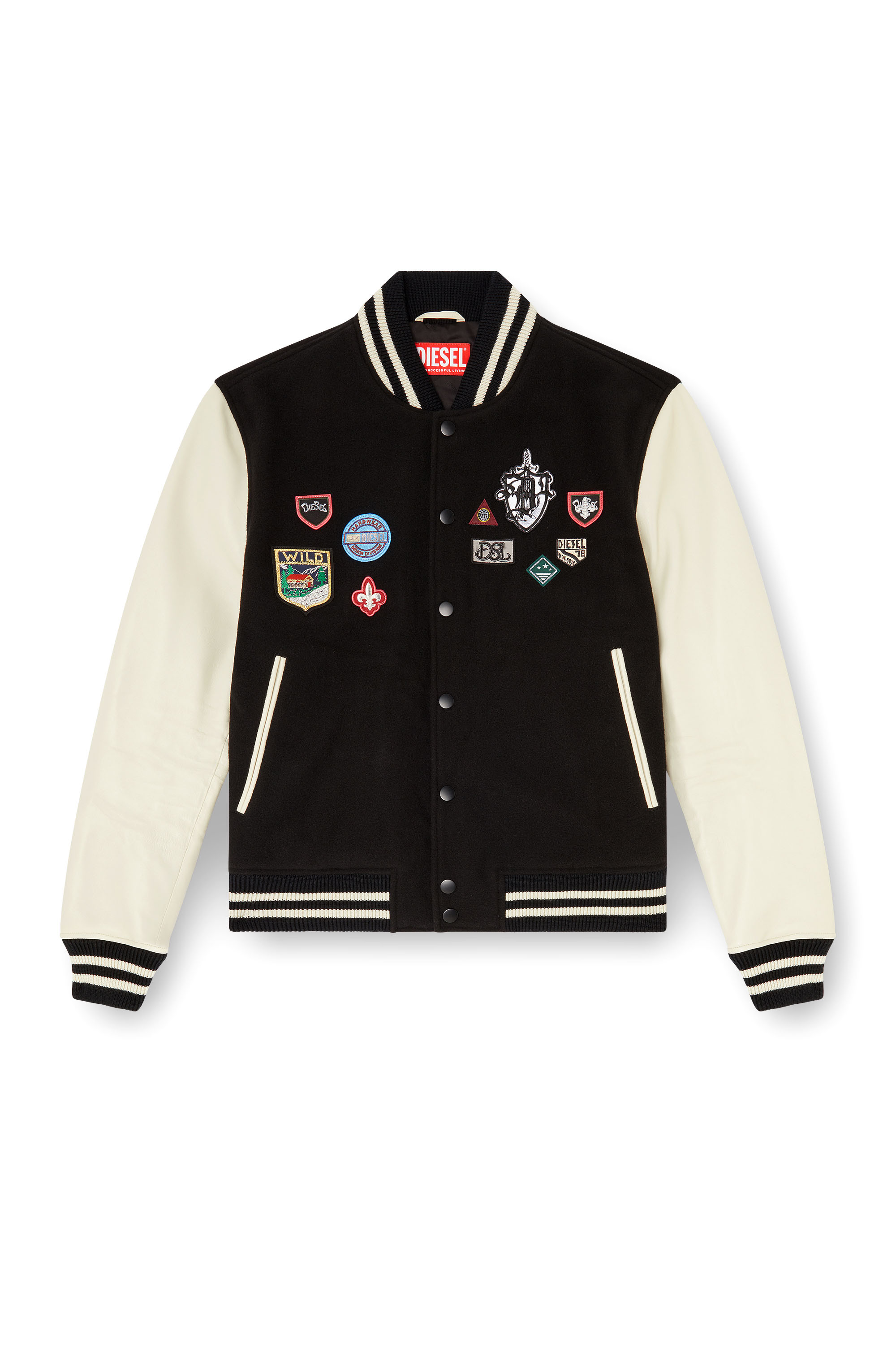 Diesel - L-ARRY-PATCH, Herren Bomberjacke aus Wolle und Leder mit Patches in Weiss/Schwarz - 2