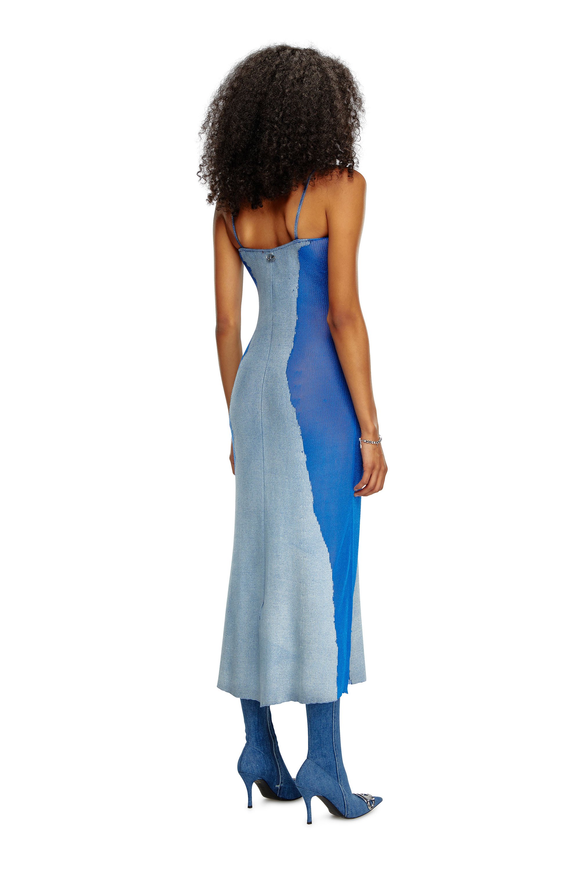 Diesel - M-EDAGLIA, Femme Robe nuisette midi en maille dévorée in Bleu - Image 3