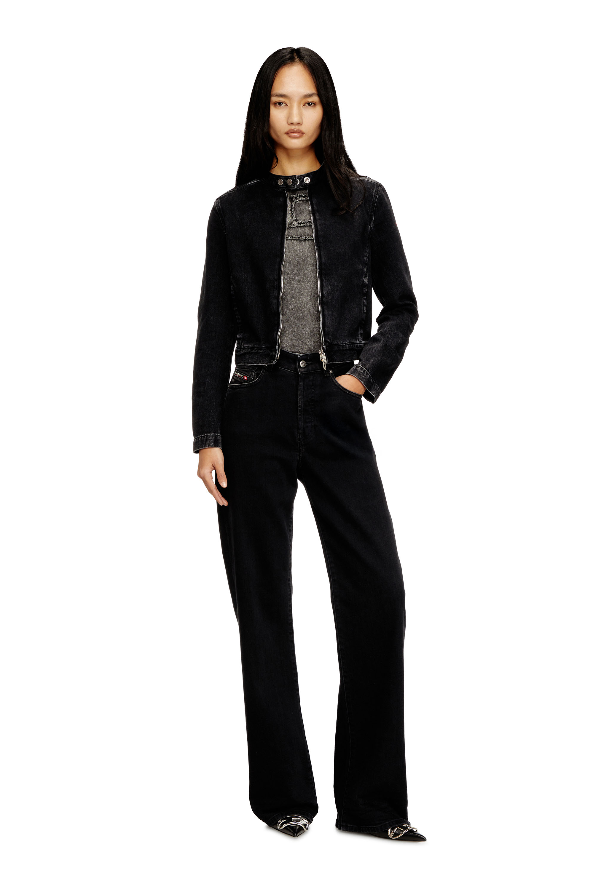 Diesel - DE-MORNIN, Damen Motorradjacke aus Denim in Clean-Wash-Denim in Schwarz - 2