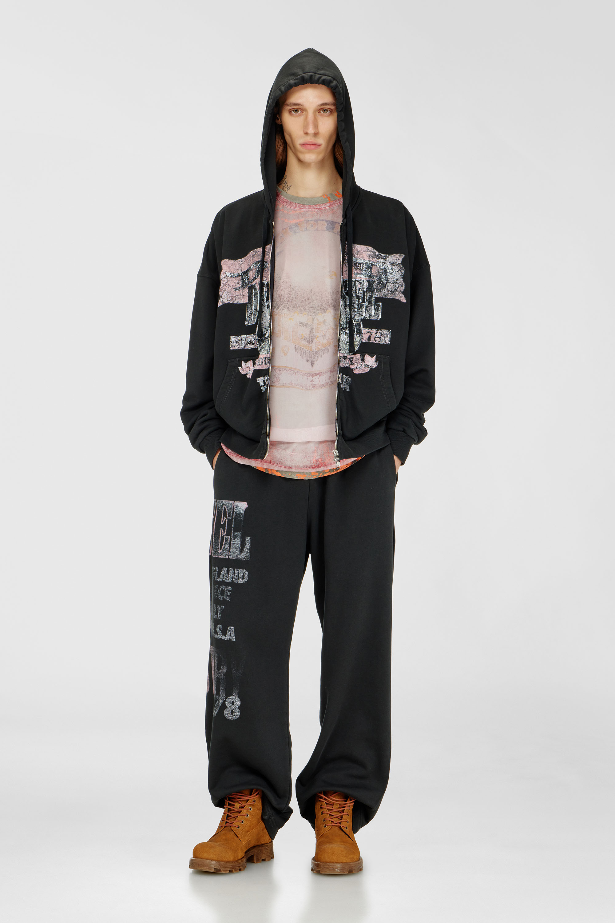 Diesel - S-WILL-ZIP, Herren Kapuzensweatjacke mit Konzertgrafiken und Rei&szlig;verschluss in Schwarz - 2