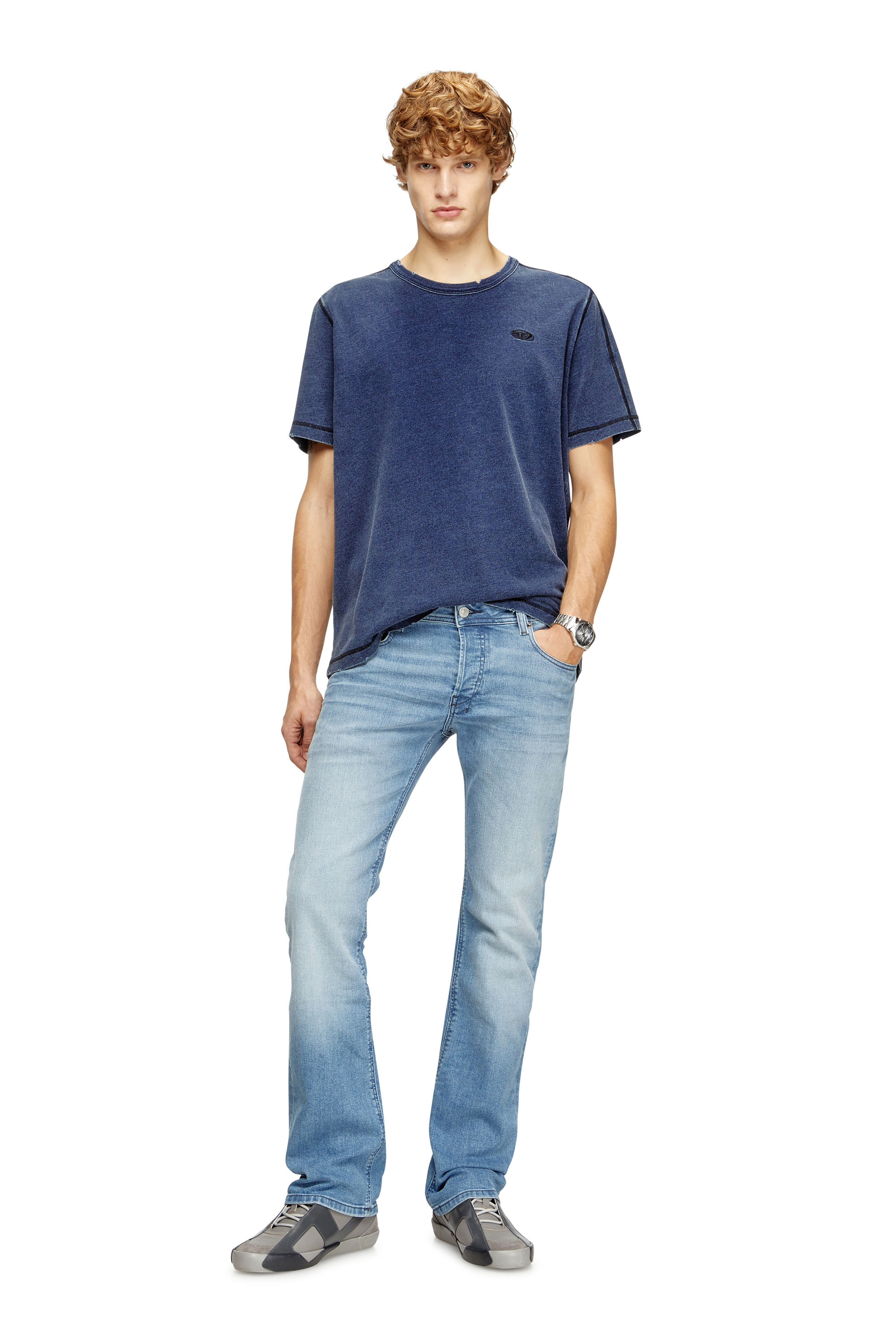 Diesel - T-ADJIND-NEW, Herren Distressed T-Shirt mit Denim-Effekt in Blau - 2