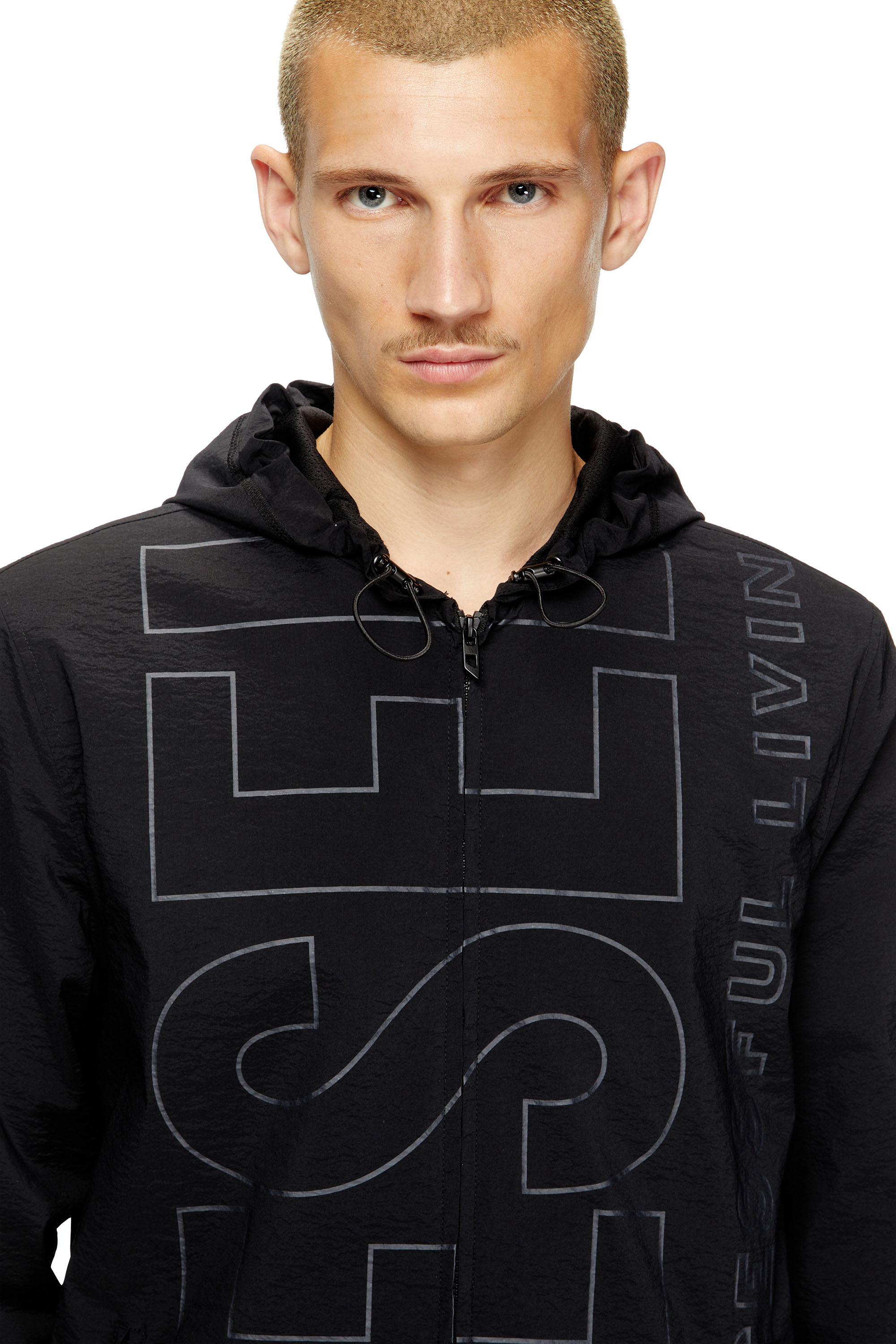 Diesel - J-ANDREW, Veste en nylon avec logo en contour Homme in Noir - 4
