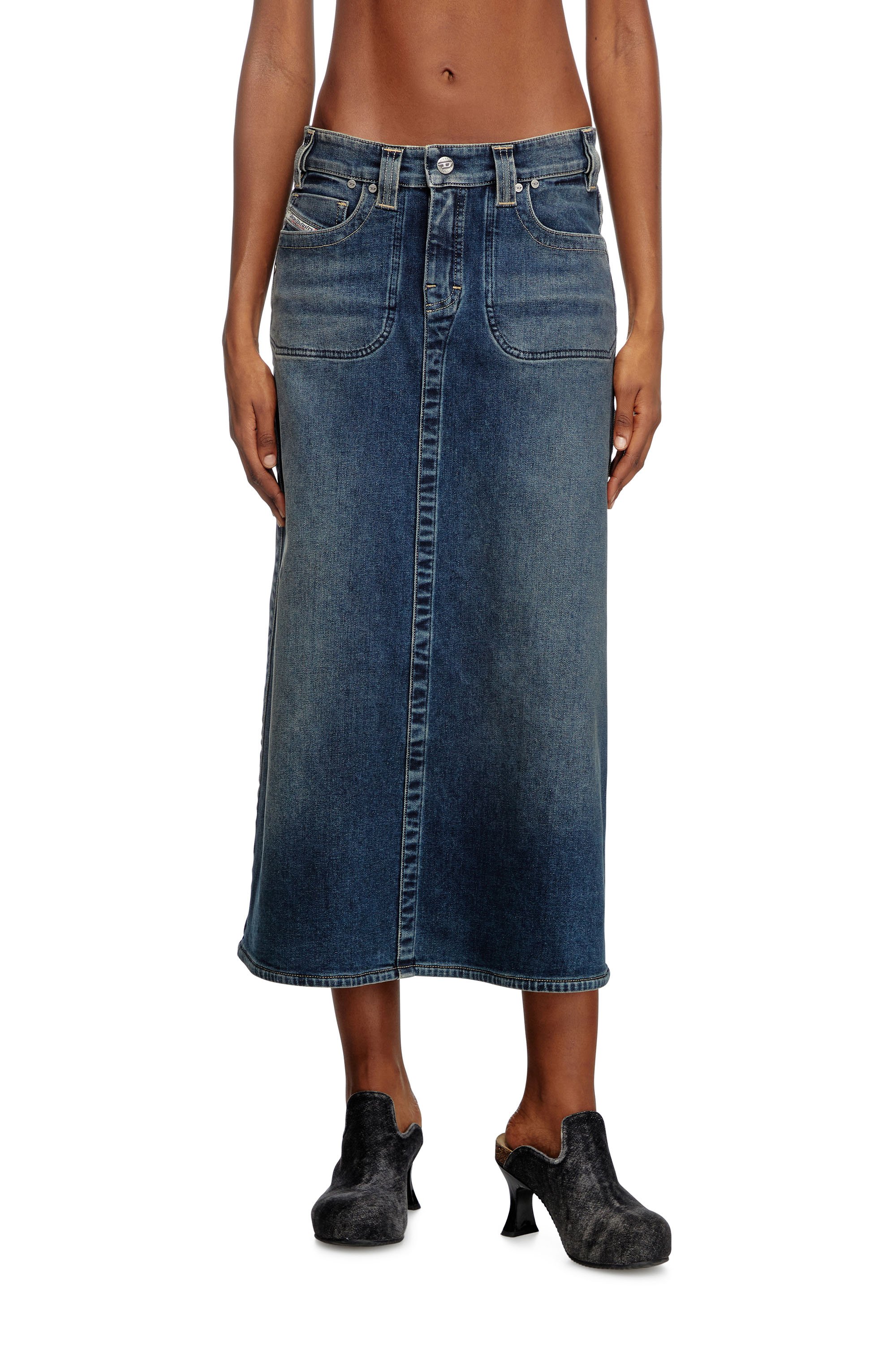 Diesel - DE-PAGO-MID-RE, Damen Midi-Rock aus Rehab-Denim in Dunkelblau - 1