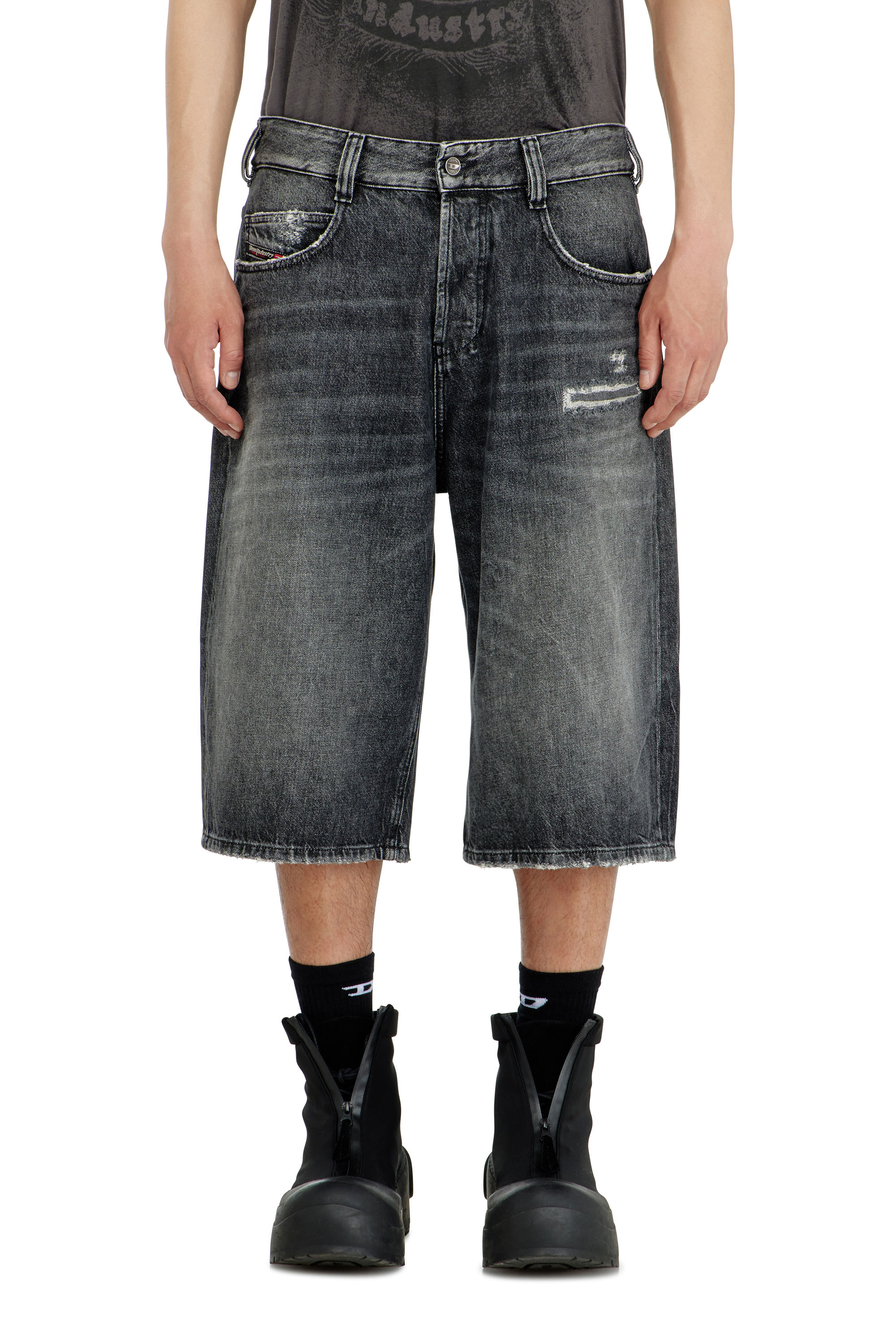 Diesel - D-ENIM-M-SHORT, Short en denim relaxed avec abrasions Mixte in Gris - 3