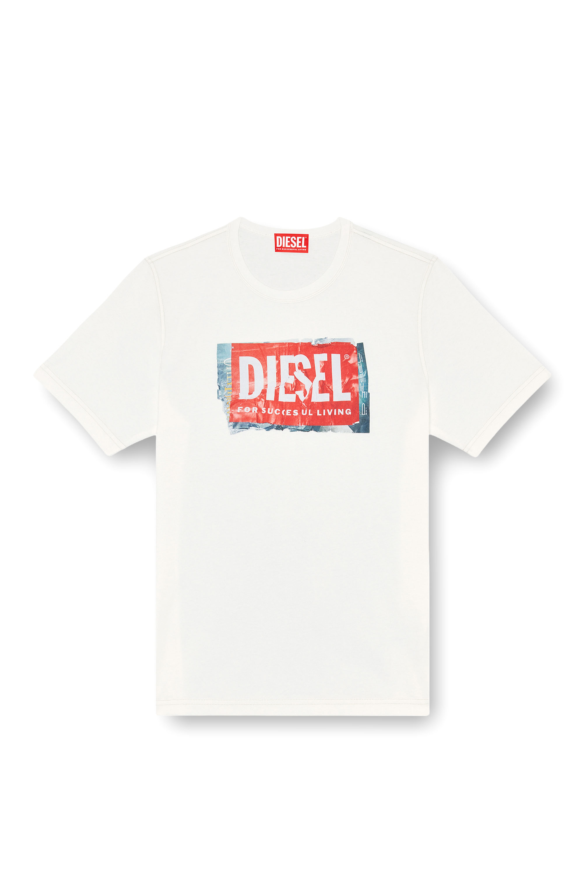 Diesel - T-ADJUST-Q6, T-shirt avec logo effet froiss&eacute; Homme in Blanc - 3