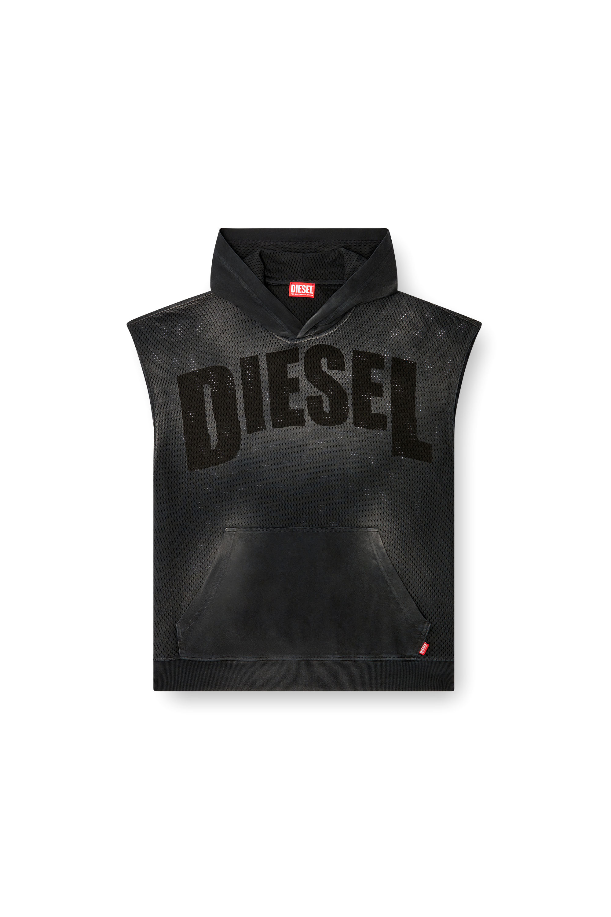 Diesel - S-BOXT-SL-MESH, Hoodie senza maniche in rete e jersey Uomo in Nero - 4