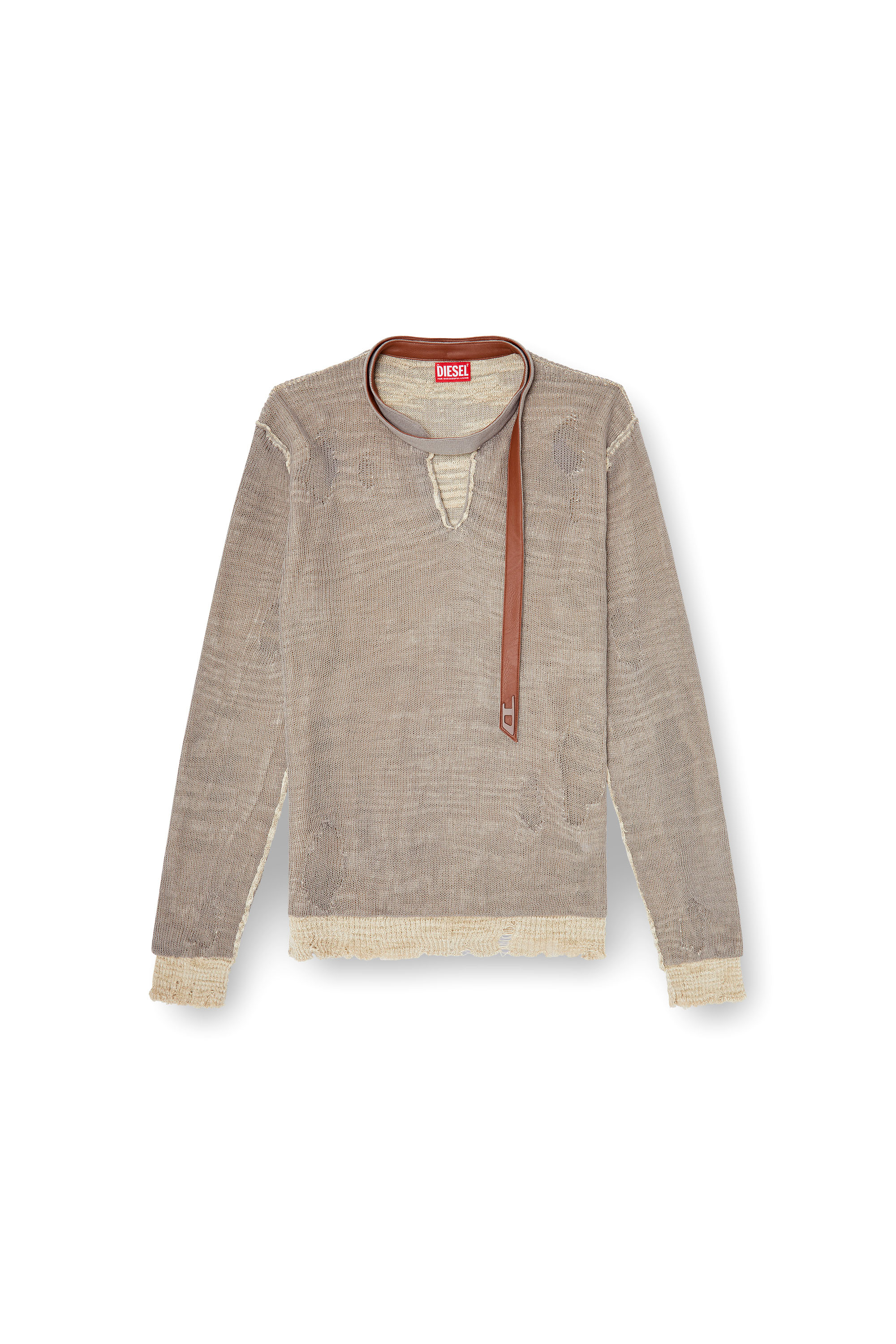 Diesel - K-DAIANERIS, Herren Pullover im Used-Look mit Biker-Halsband in Braun - 3