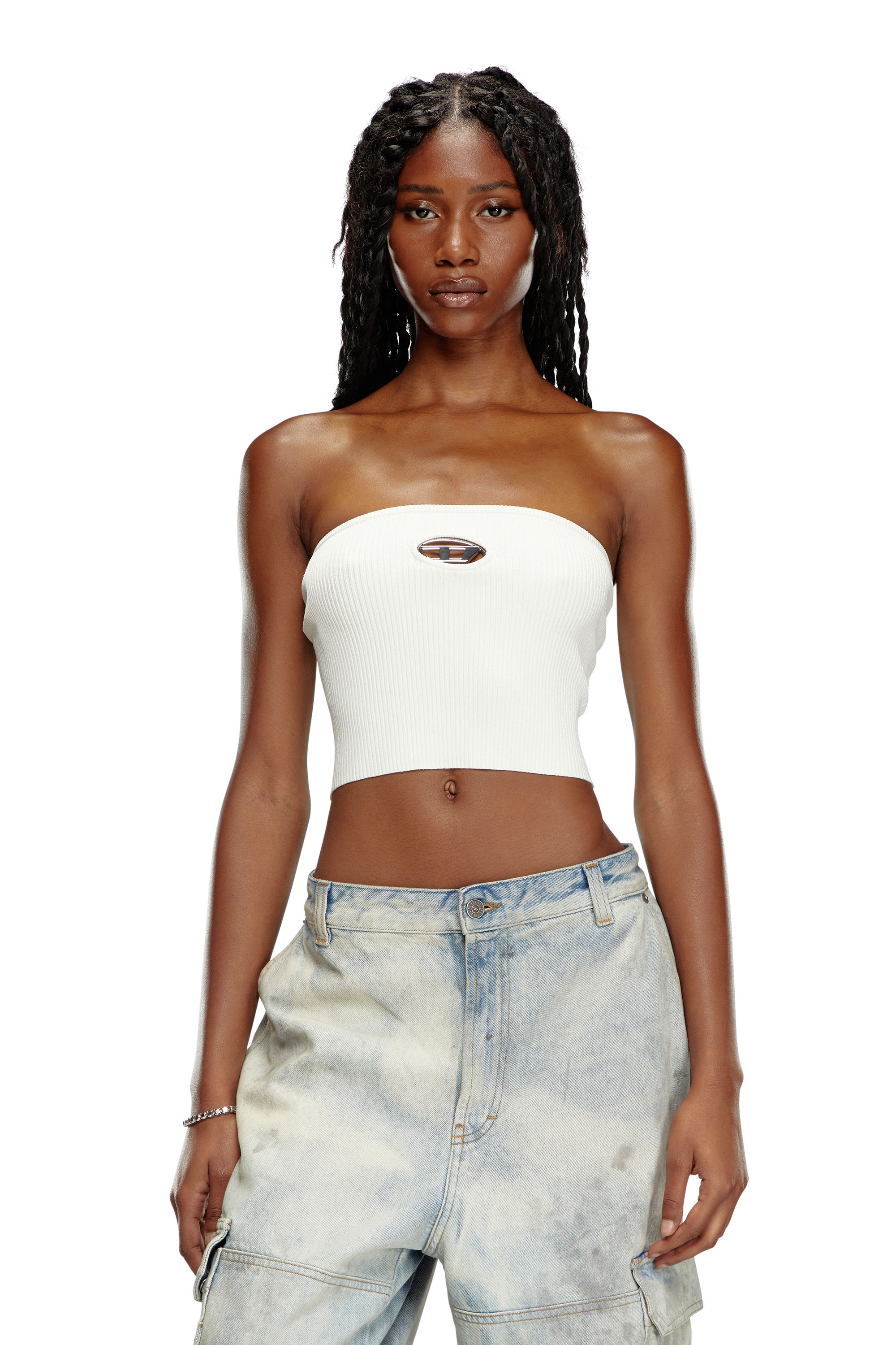 Diesel - M-CLARKSVILLEX, Woman Tube top with logo plaque in White - Image 1