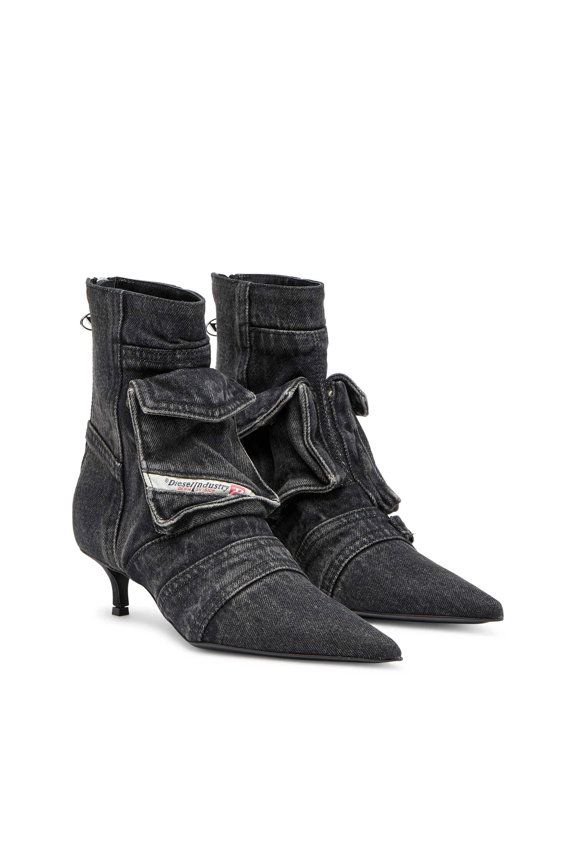 Diesel - D-VENUS POCKET LB, Damen D-Venus-Cargo-Stiefeletten aus gewaschenem Denim in Schwarz - Image 2