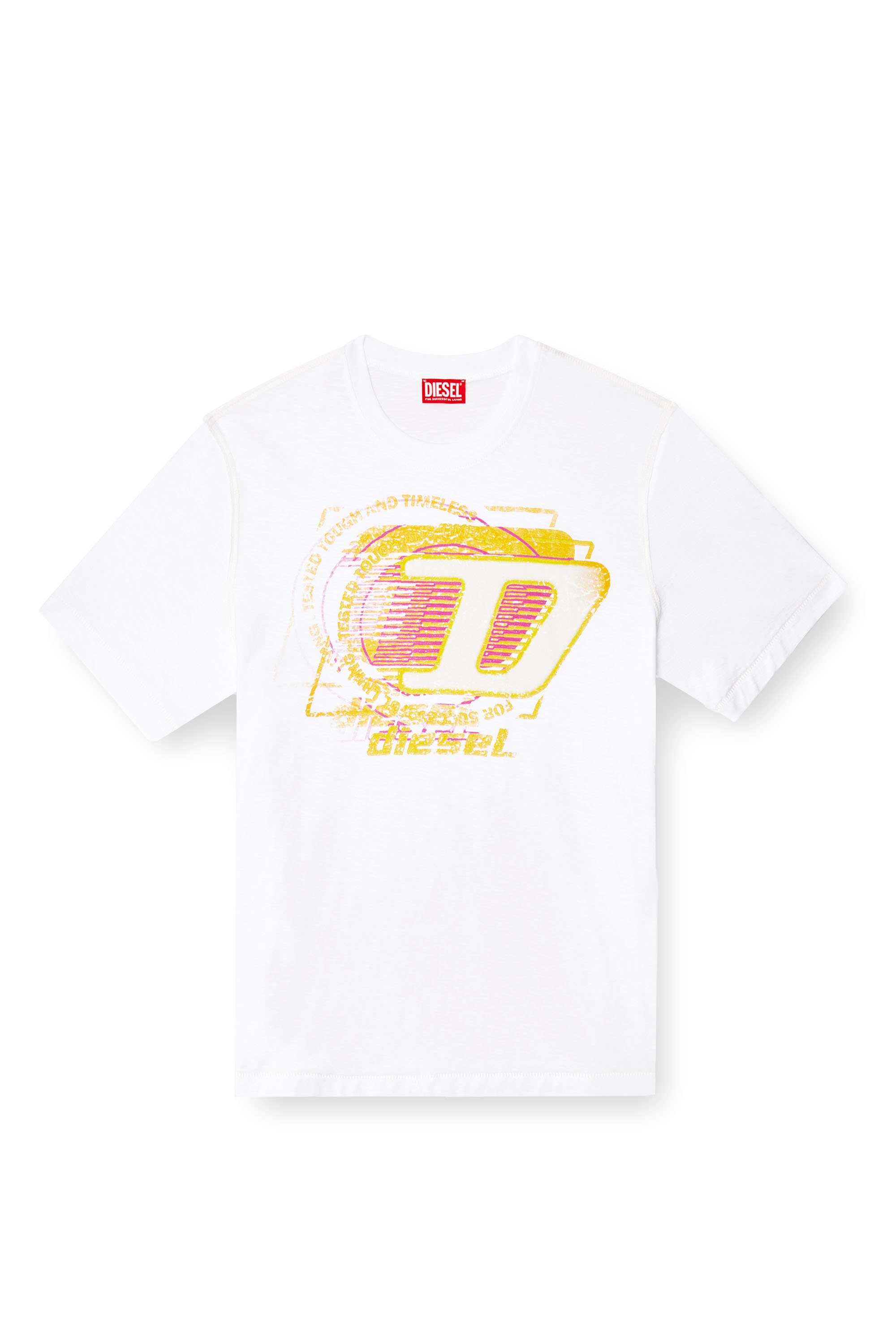 Diesel - T-ADJUST-R11, T-shirt en coton flammé avec logo floqué Homme in Blanc - 3