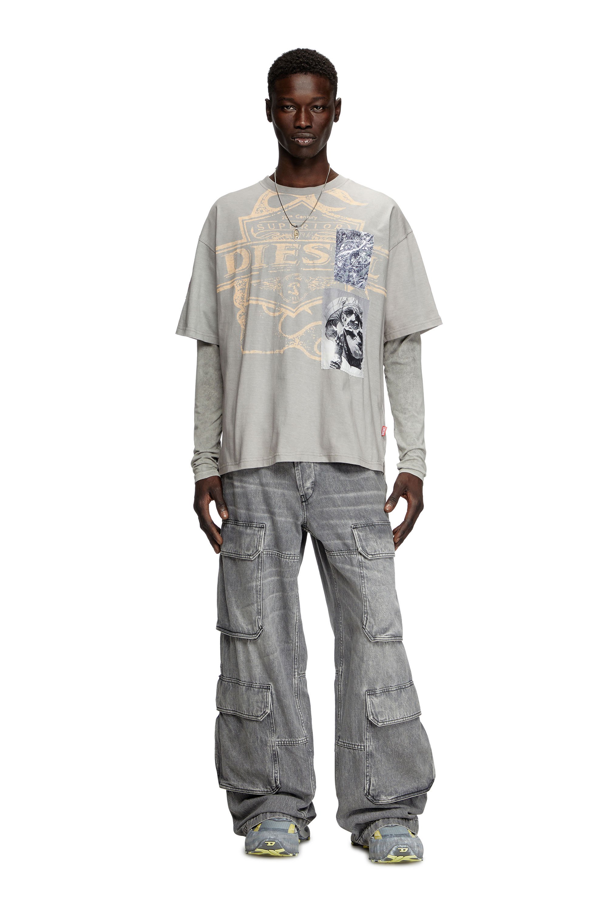 Diesel - T-BOXT-SLITS-R8, T-shirt avec empiècement Homme in Gris - 2