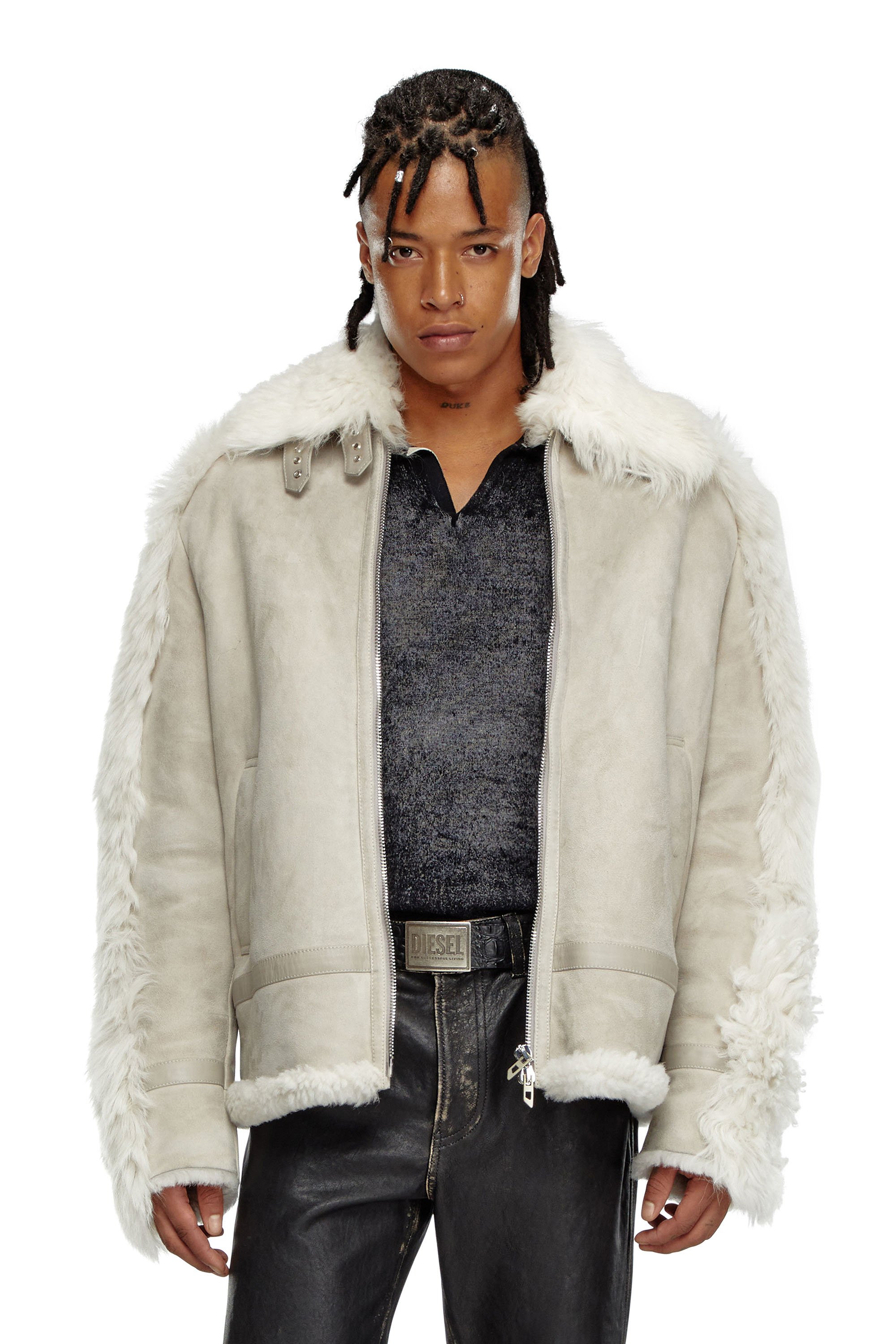 Diesel - L-OMER, Herren Jacke aus Shearling in Grau - 1