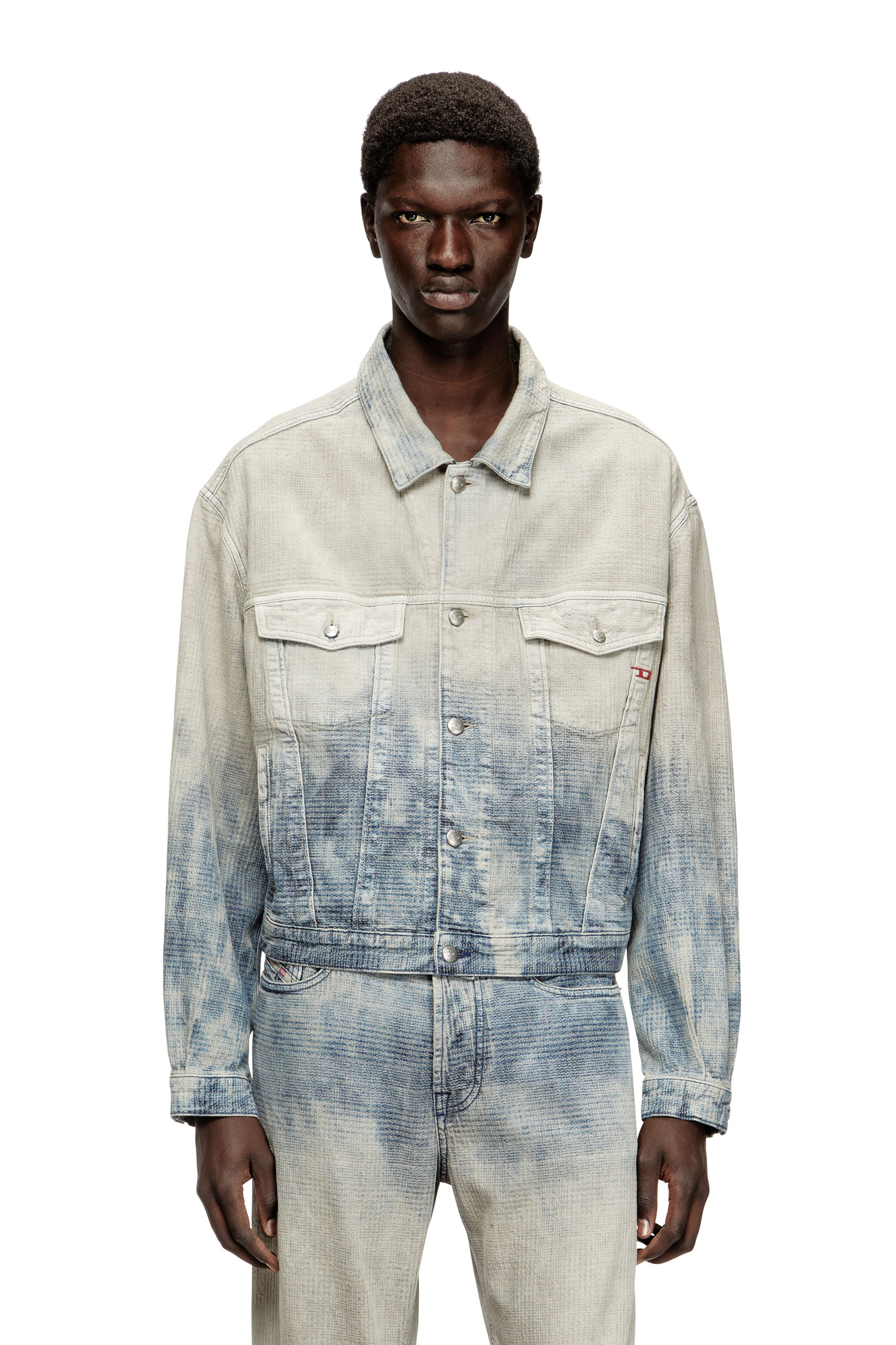 Diesel - D-RANGER, Veste trucker en denim jacquard Prince de Galles Mixte in Polychrome - 3