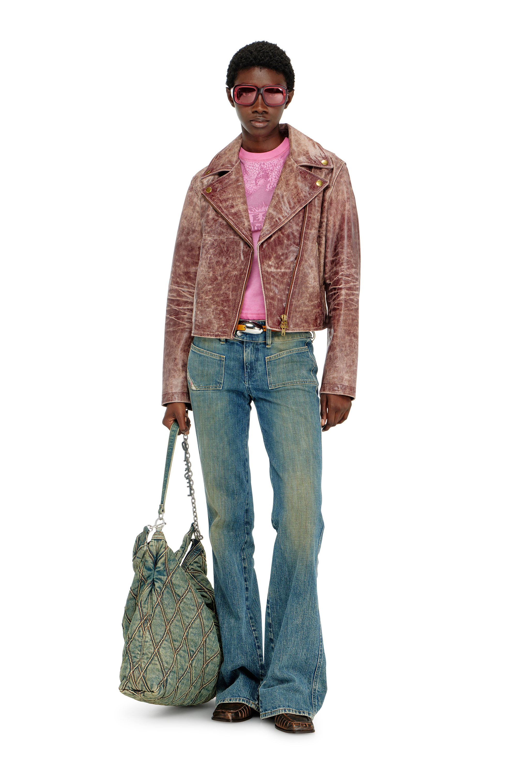 Diesel - T-ILA-AA7, T-shirt slim con d&eacute;vor&eacute; Phoenix Donna in Rosa - 1