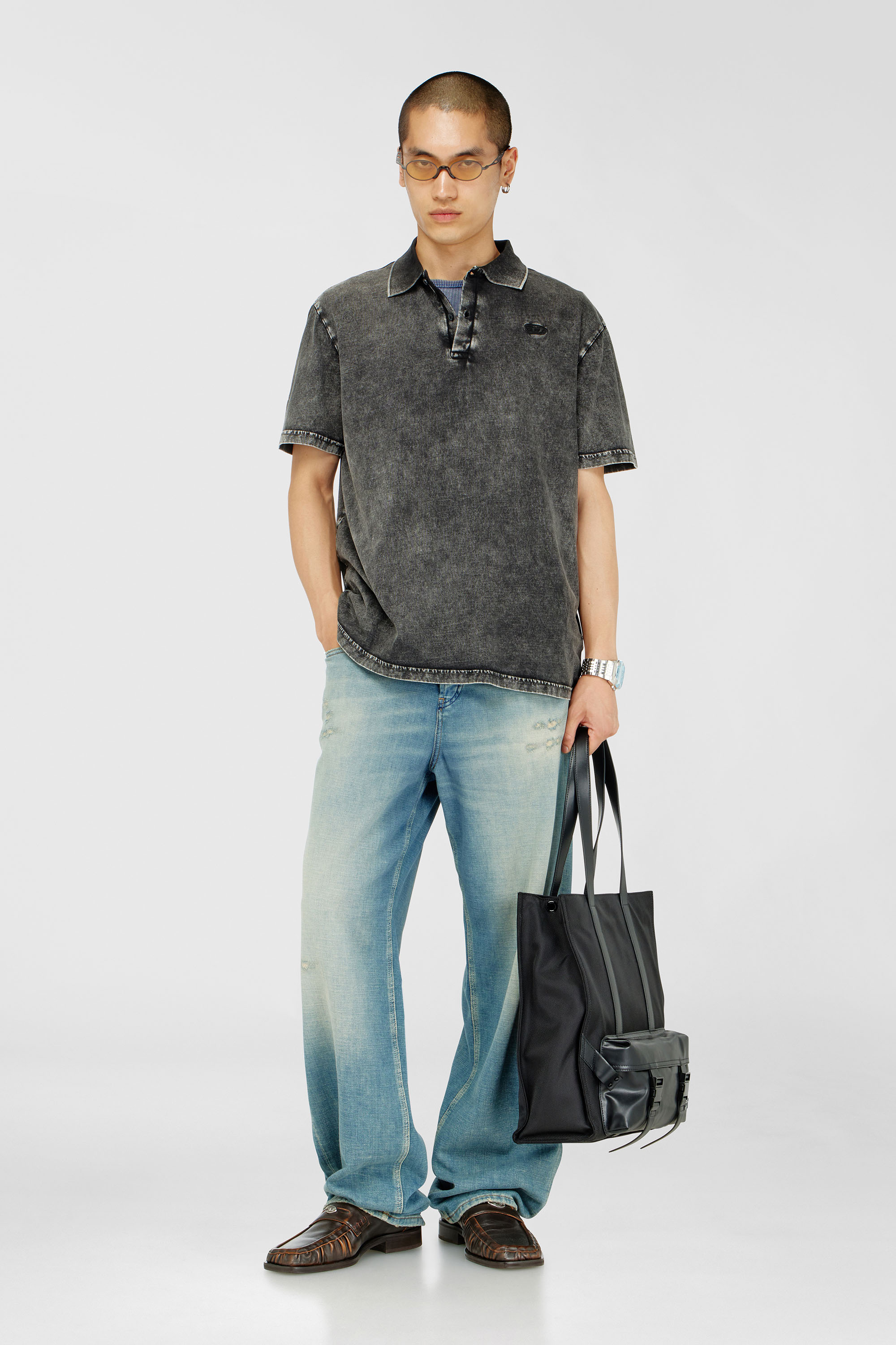 Diesel - T-REJUST-NC-DEN, Herren Polohemd aus Jersey mit Denim-Effekt in Dunkelgrau - 2
