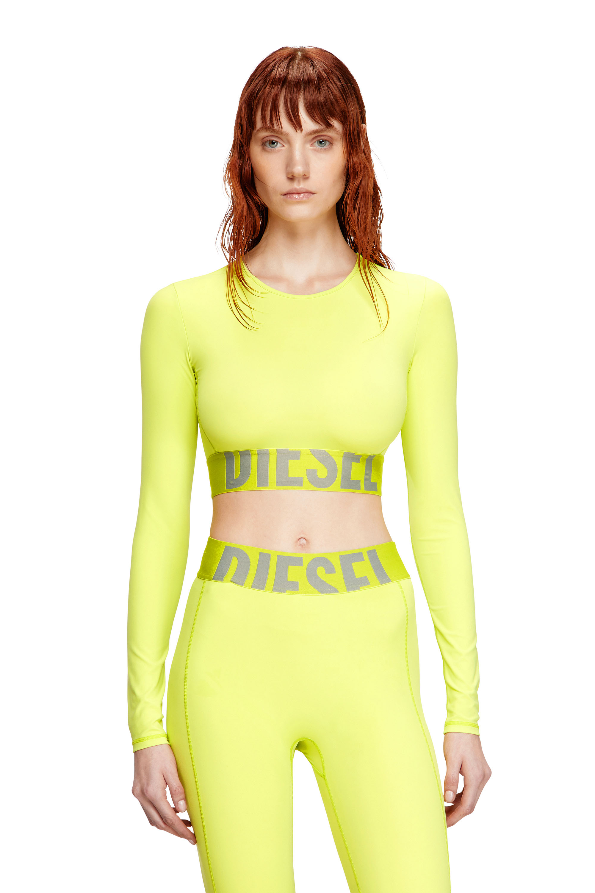 Diesel - MELISSA-D-POP, Damen Verkürzte Oberteil aus Mikrofaser mit Cut-off-Logo in Neongrün - 1
