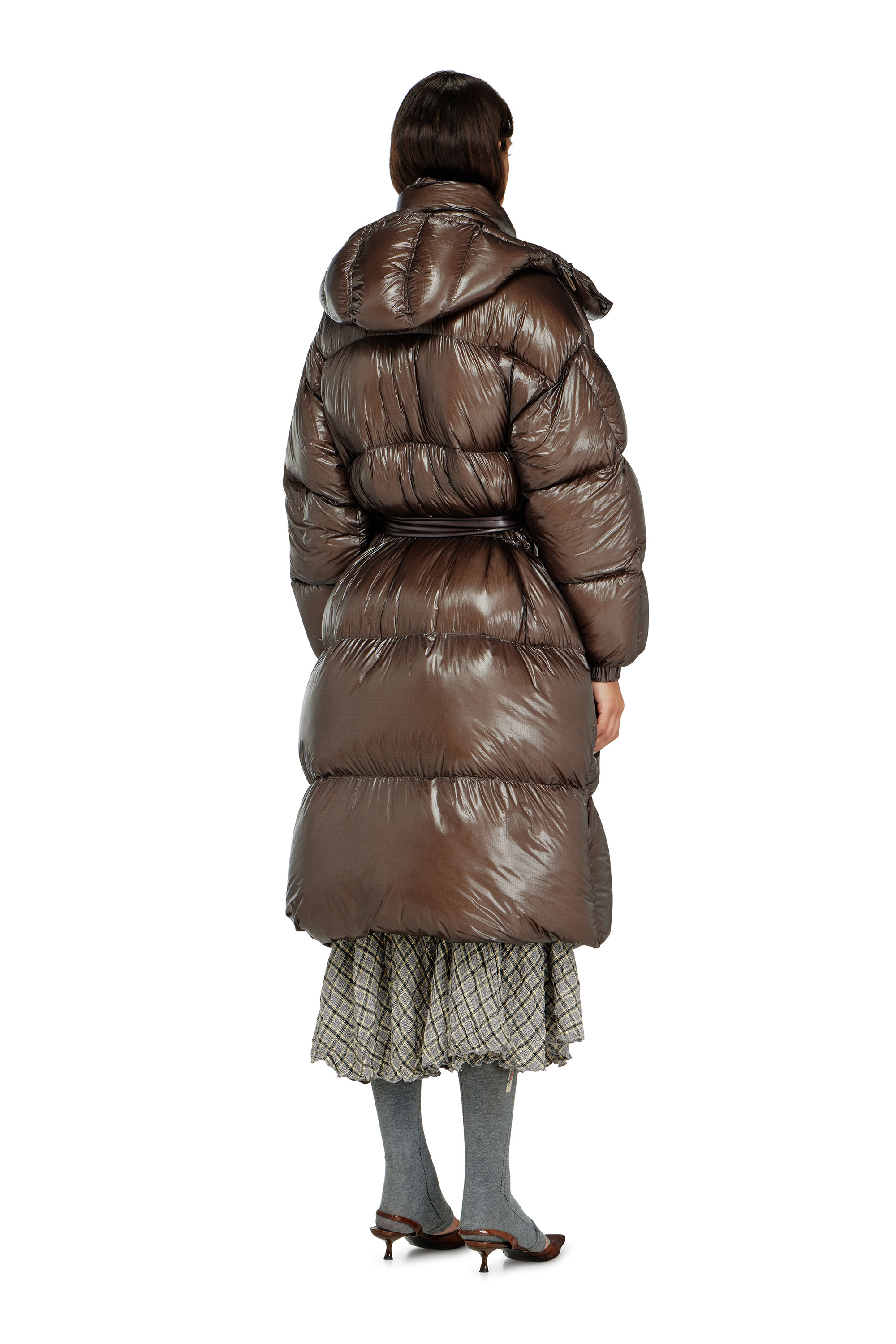 Diesel - W-ISHER, Piumino lungo in ripstop ultraleggero Donna in Marrone - 4