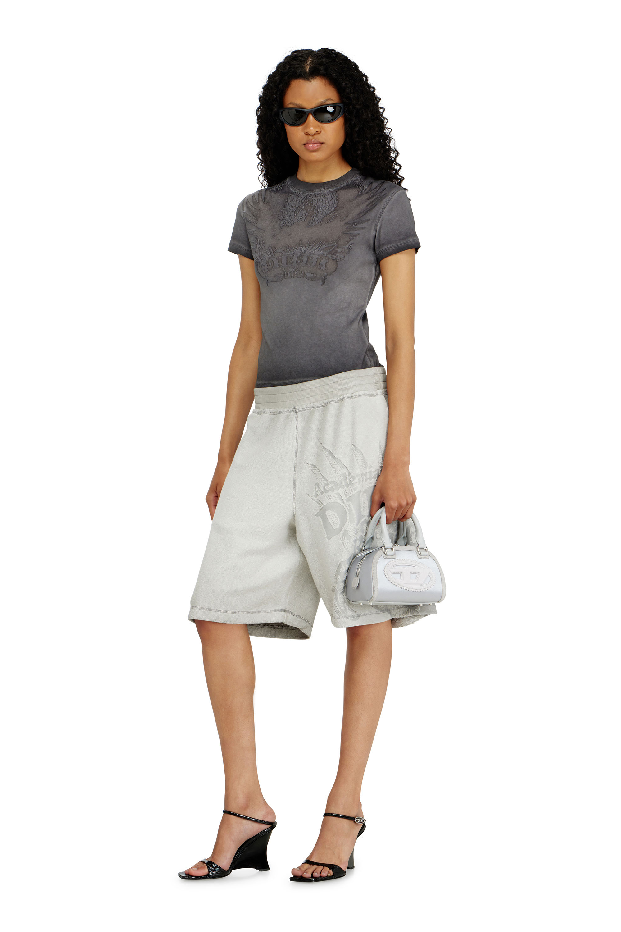 Diesel - 1DR DOME CROSSBODY, Damen 1DR Dome - Mini-Umh&auml;ngetasche aus Satin und Velours in Silber - 2