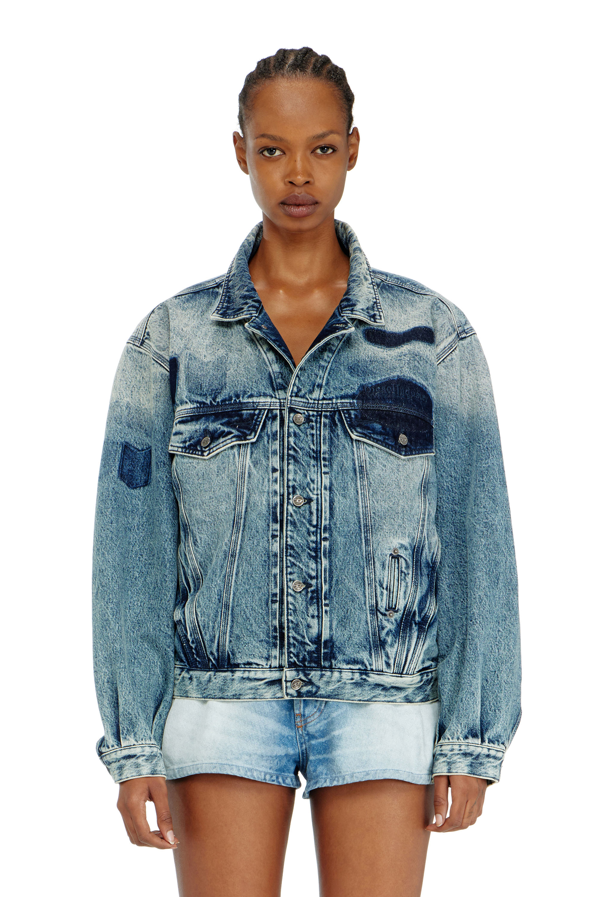 Diesel - D-DENVER-S2, Giacca trucker con effetto patch Unisex in Blu - 3