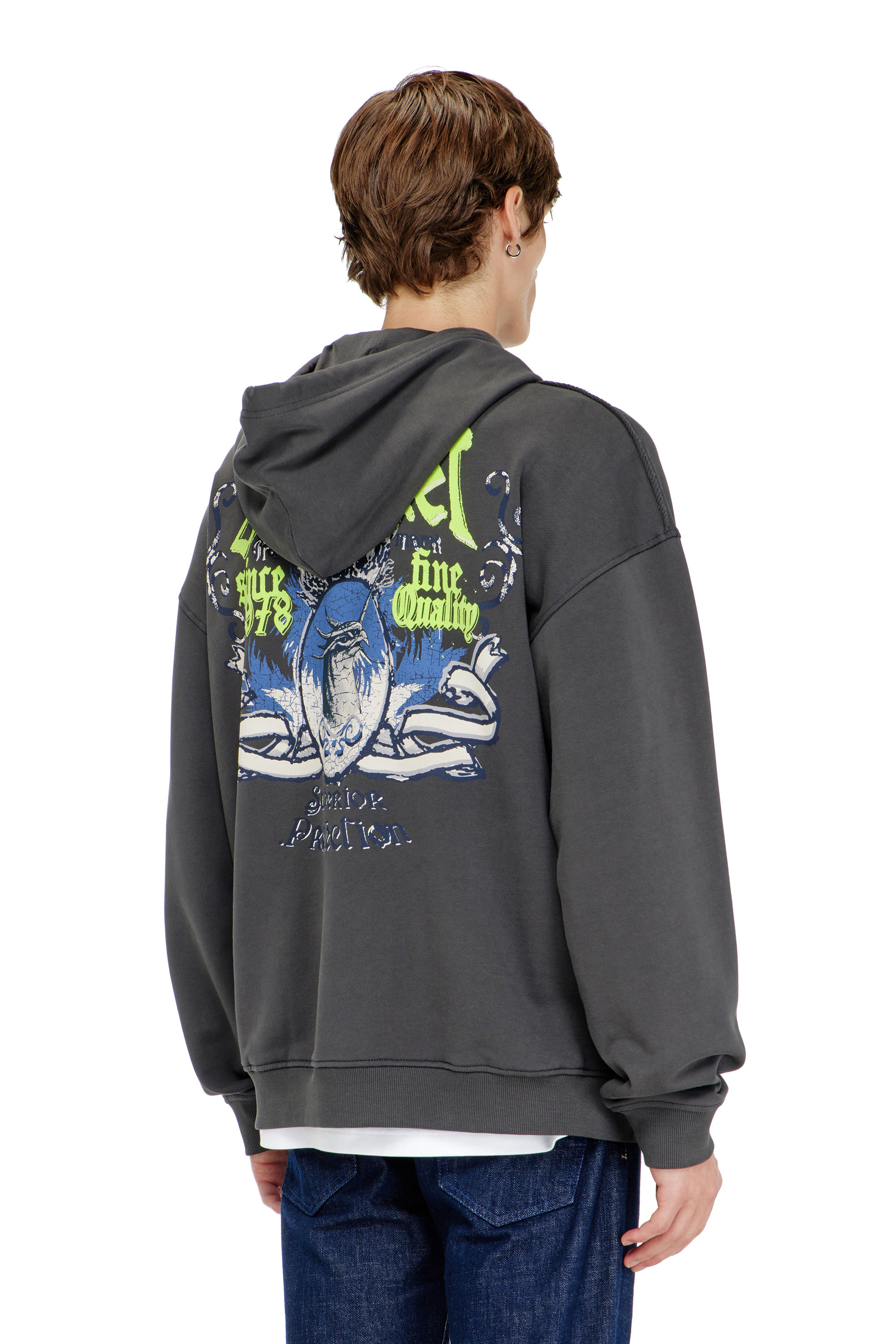Diesel - S-BOXT-HOOD-AA2, Felpa in cotone con grafiche floccate Uomo in Grigio - 4