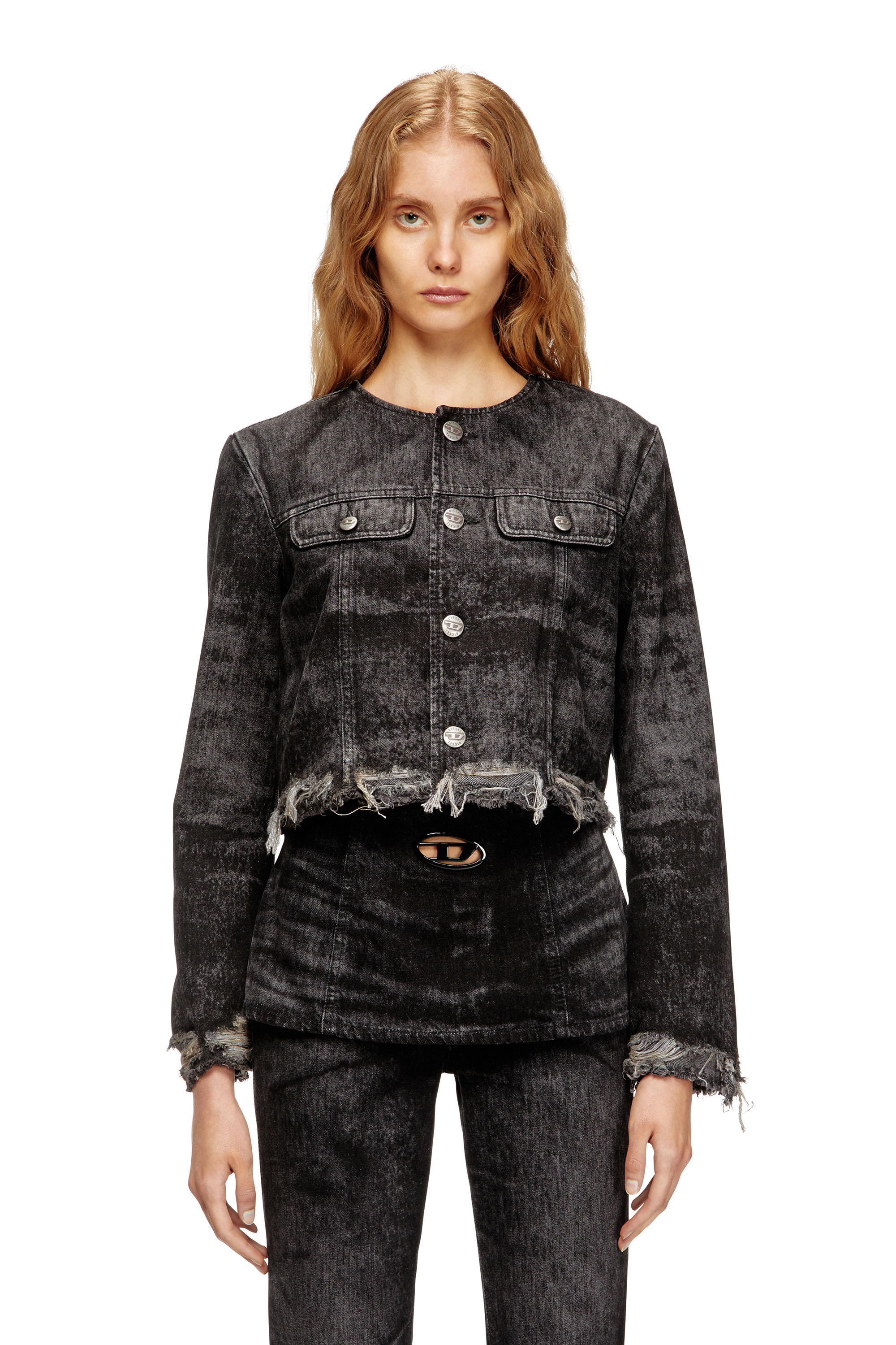 Diesel - DE-GRAFFY-FSH, Veste en denim de coton et chanvre gravé au laser Femme in Noir - 1