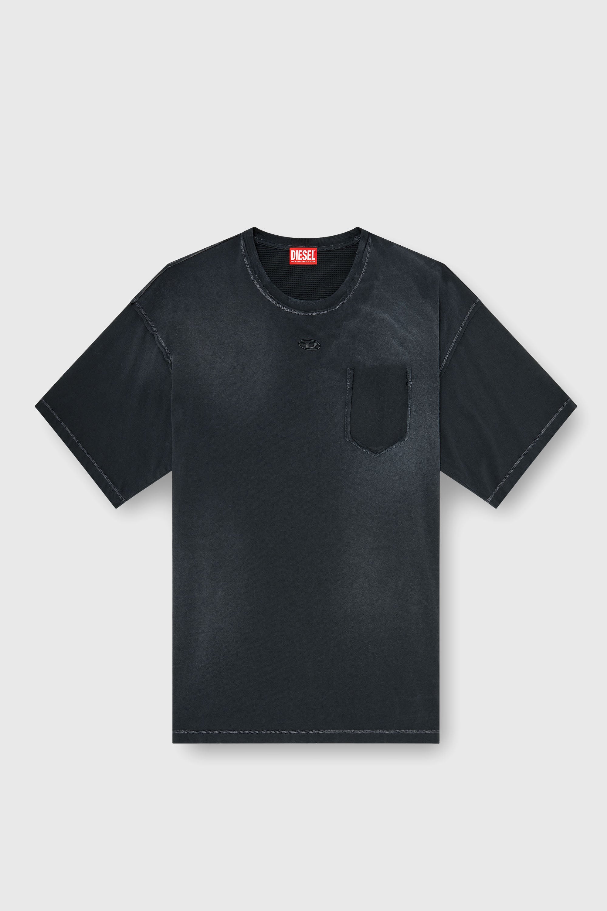 Diesel - T-POCK, Herren Verwaschenes T-Shirt mit zerrissener Brusttasche in Schwarz - 2