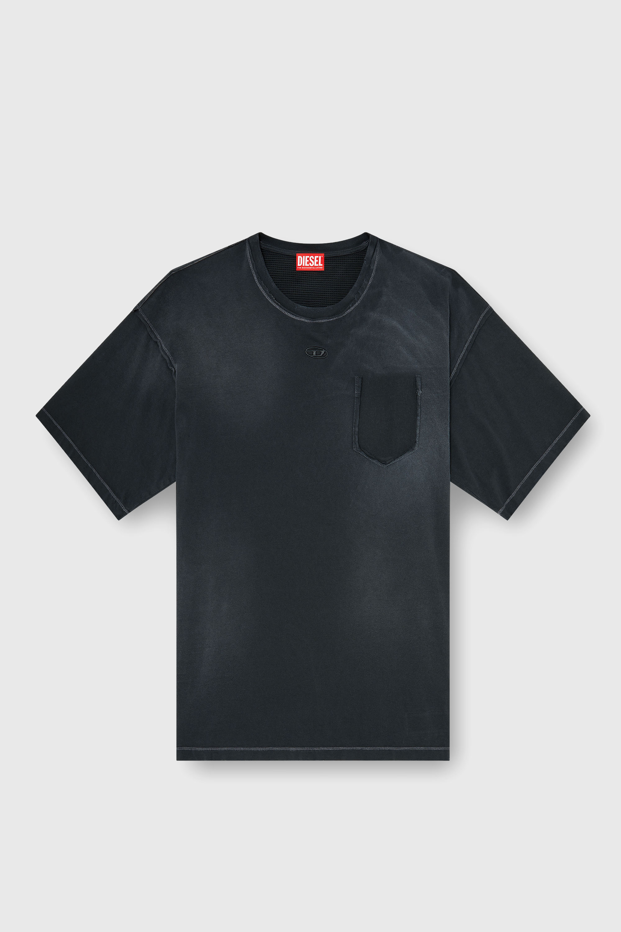 Diesel - T-POCK, Herren Verwaschenes T-Shirt mit zerrissener Brusttasche in Schwarz - 2