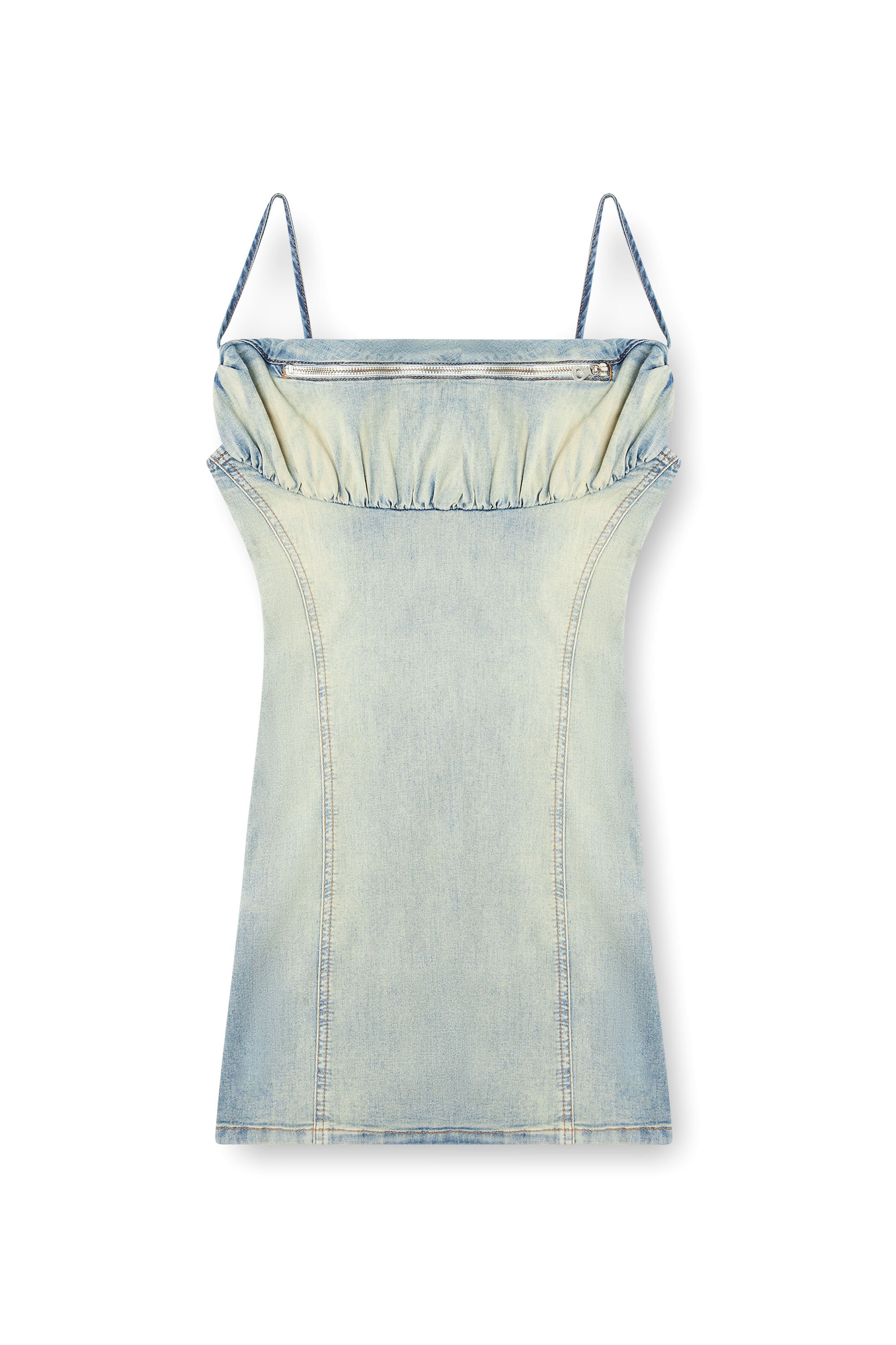 Diesel - DE-ELLIT-S, Robe en denim avec détail de sac banane Femme in Bleu - 1