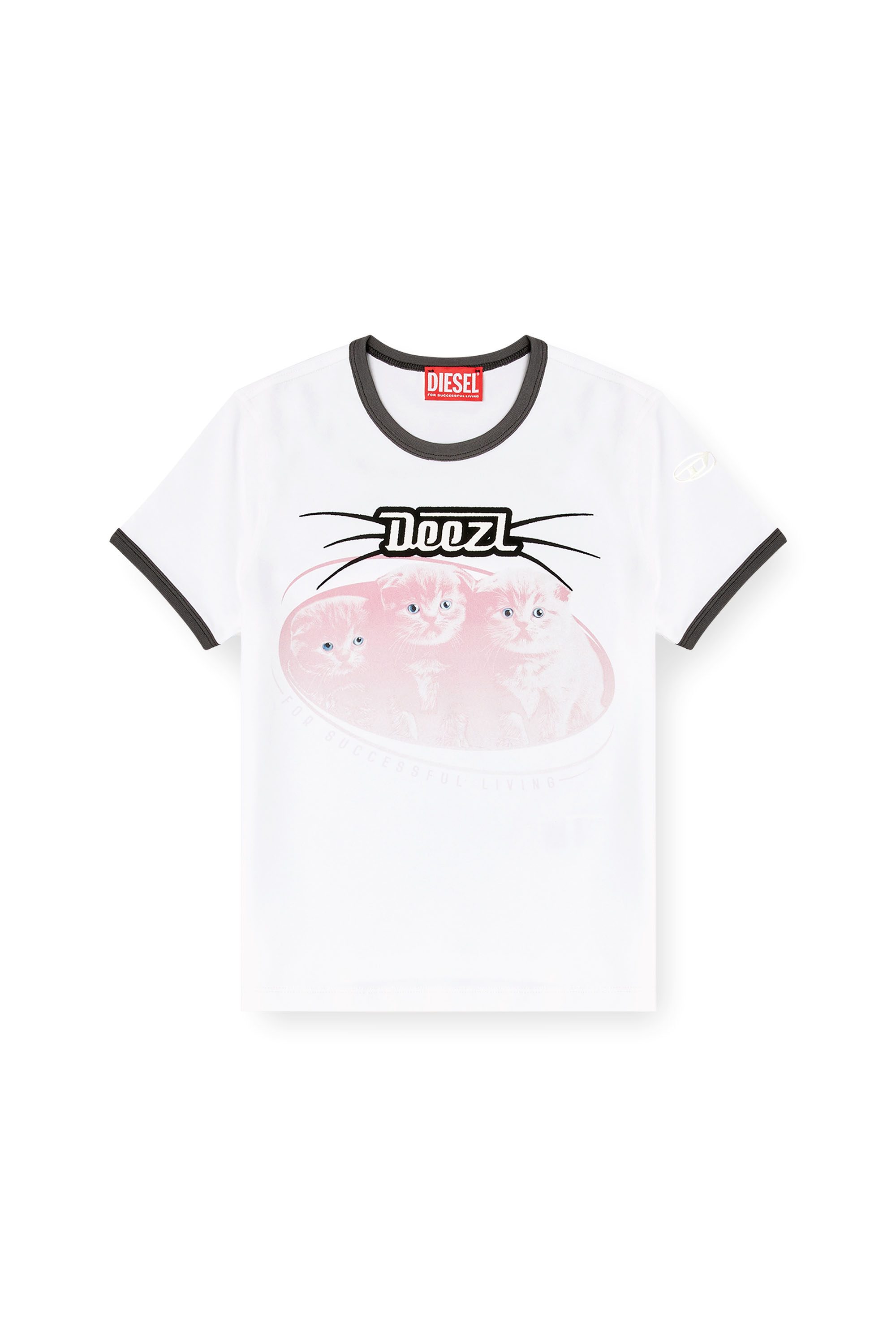 Diesel - T-UNCUTIES-LONG-R13, T-shirt en coton avec impression en flock Femme in Blanc - 3