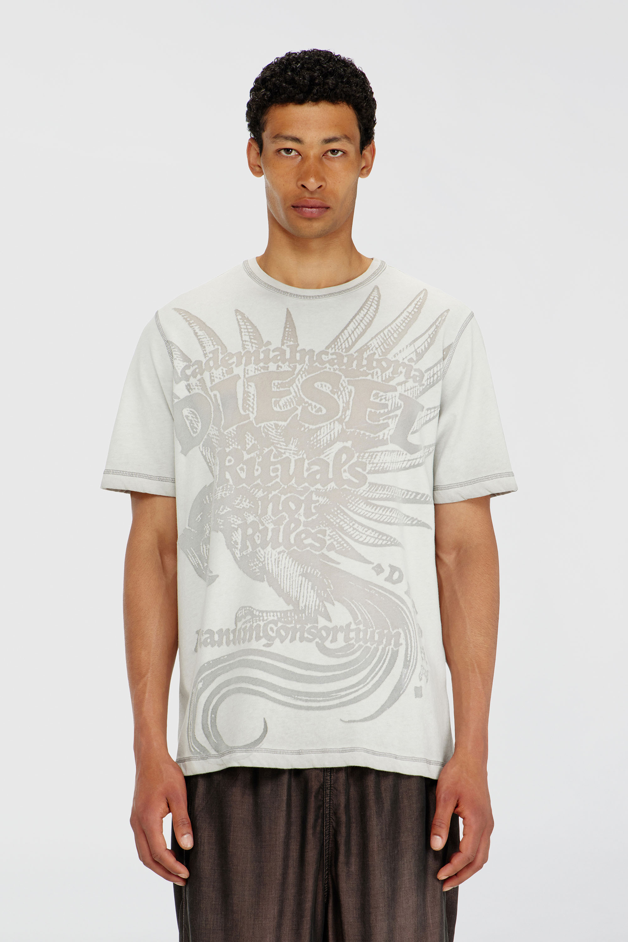 Diesel - T-RAWJUST-AA1, T-shirt in jersey con grafica in rilievo Uomo in Grigio - 1