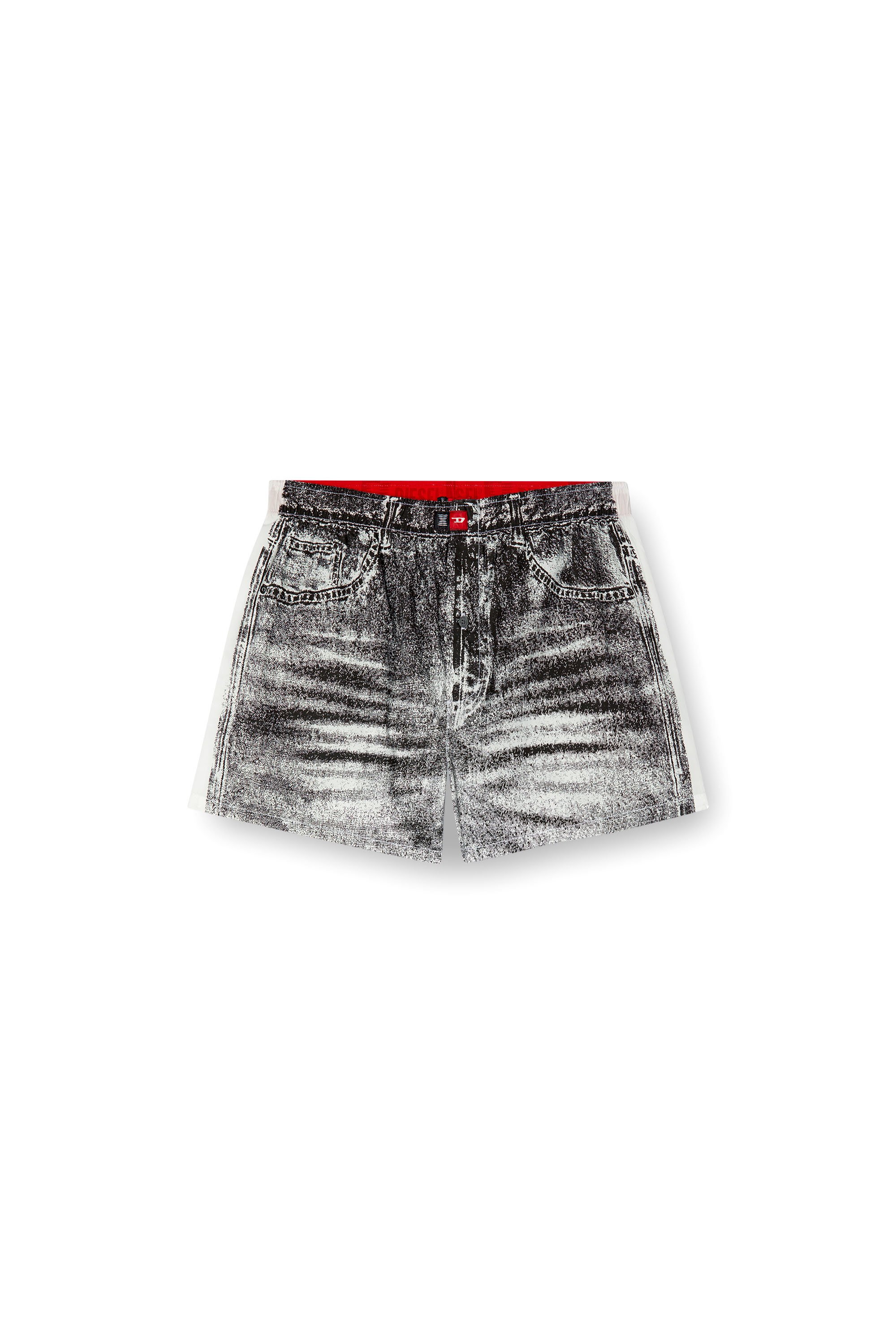 Diesel - TROMPE-BOXERS, Boxer in popeline di cotone stampa denim Uomo in Grigio - 4