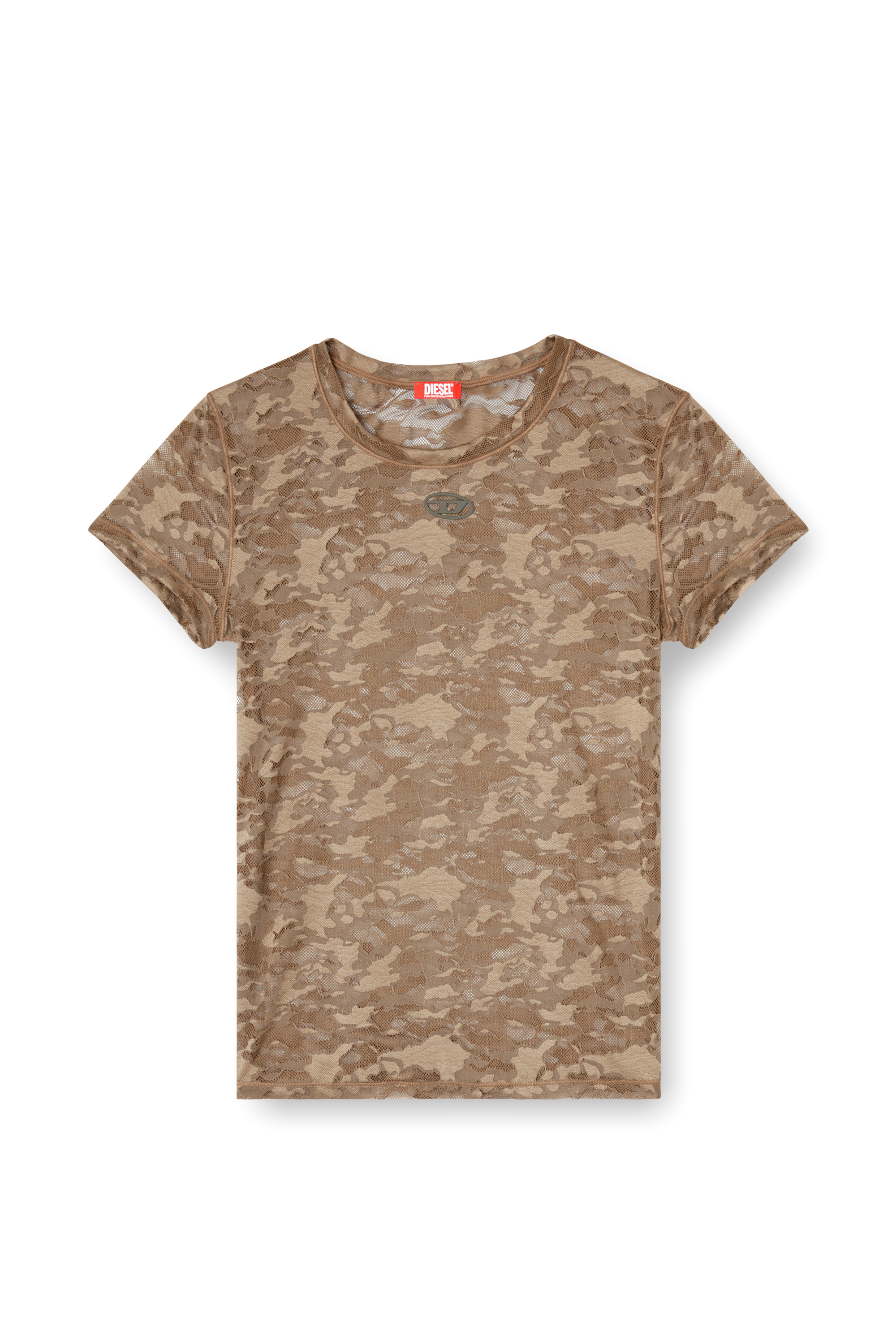Diesel - KASIA-UTLT, T-shirt in pizzo camouflage Donna in Marrone - 4