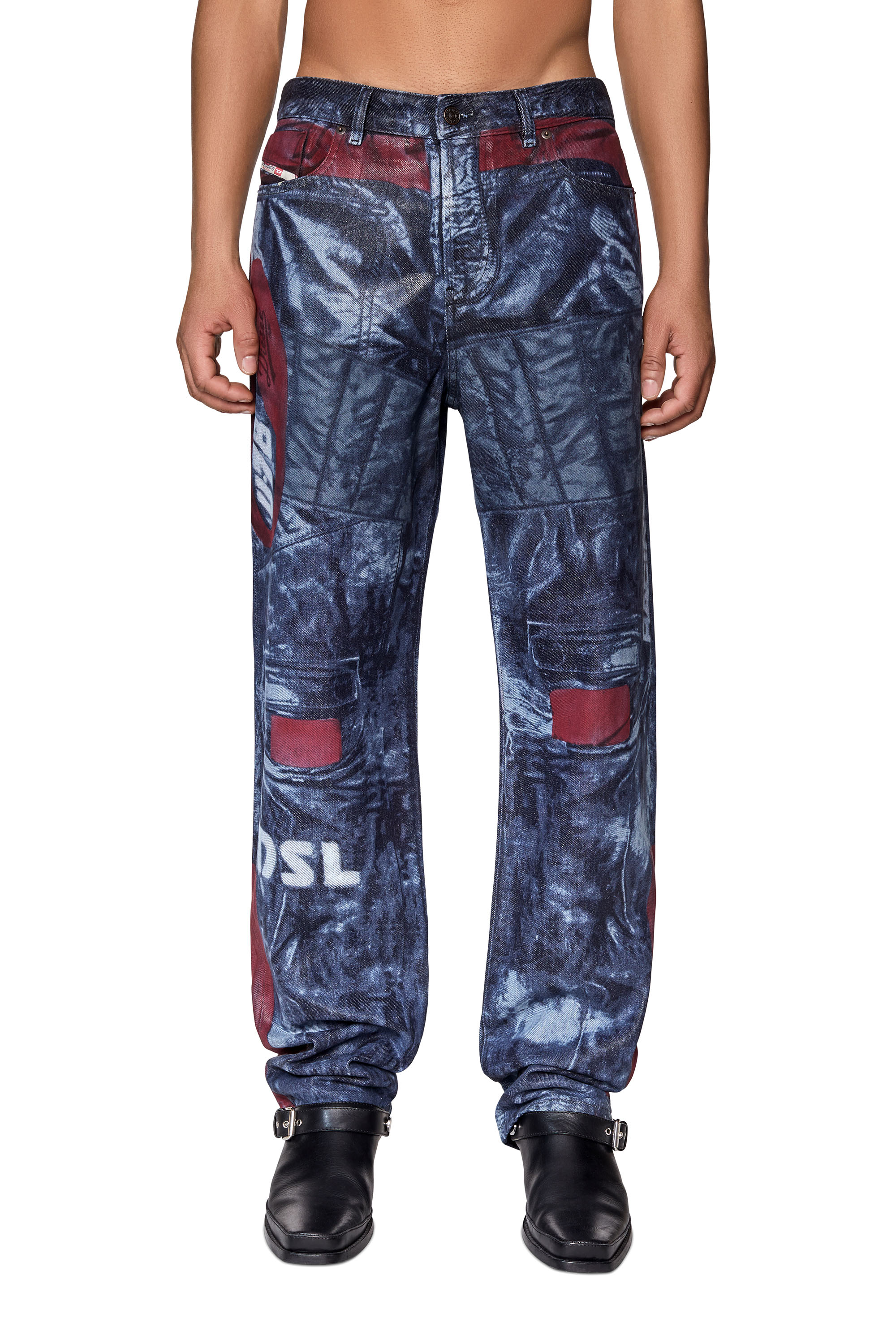 Diesel - 1955 09D26 Straight Jeans, Blu/Rosso - Image 1