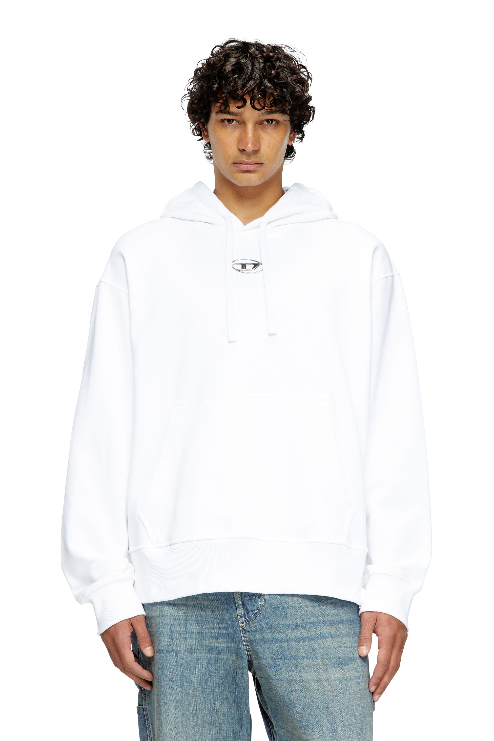 Diesel - S-MACS-HOOD-OD, Sweat-shirt &agrave; capuche oversize avec logo m&eacute;tallis&eacute; Homme in Blanc - 1