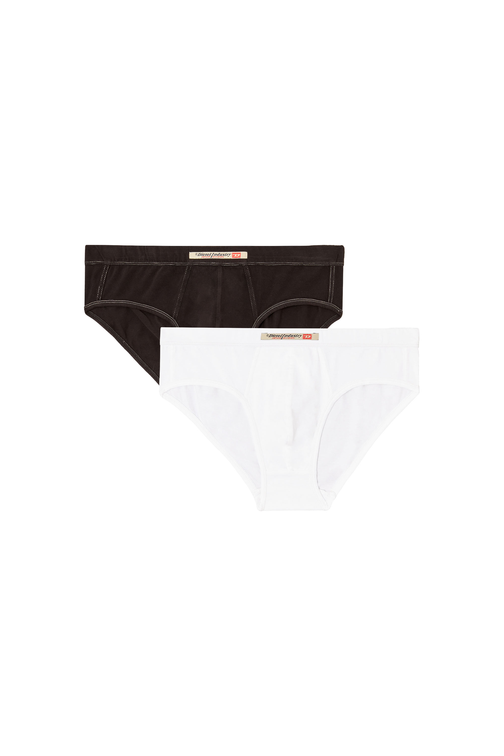 Diesel - ANDY-DNM-2PACK, Herren Briefs mit Diesel Industry-Flagge im Zweierpack in Weiss/Schwarz - 2