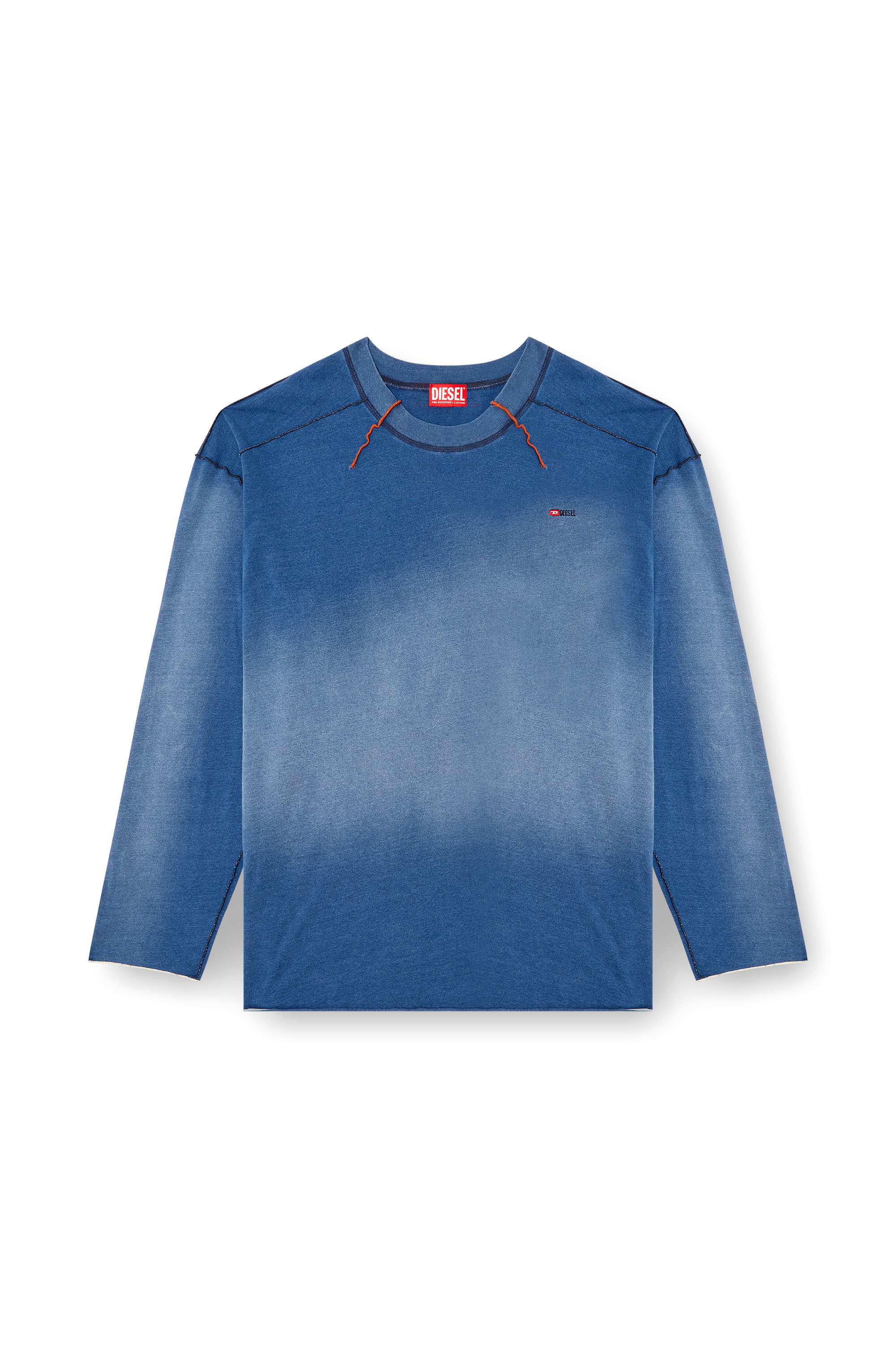 Diesel - T-CRAO-LS, T-shirt délavé à manches longues avec micro logo Homme in Bleu - 2