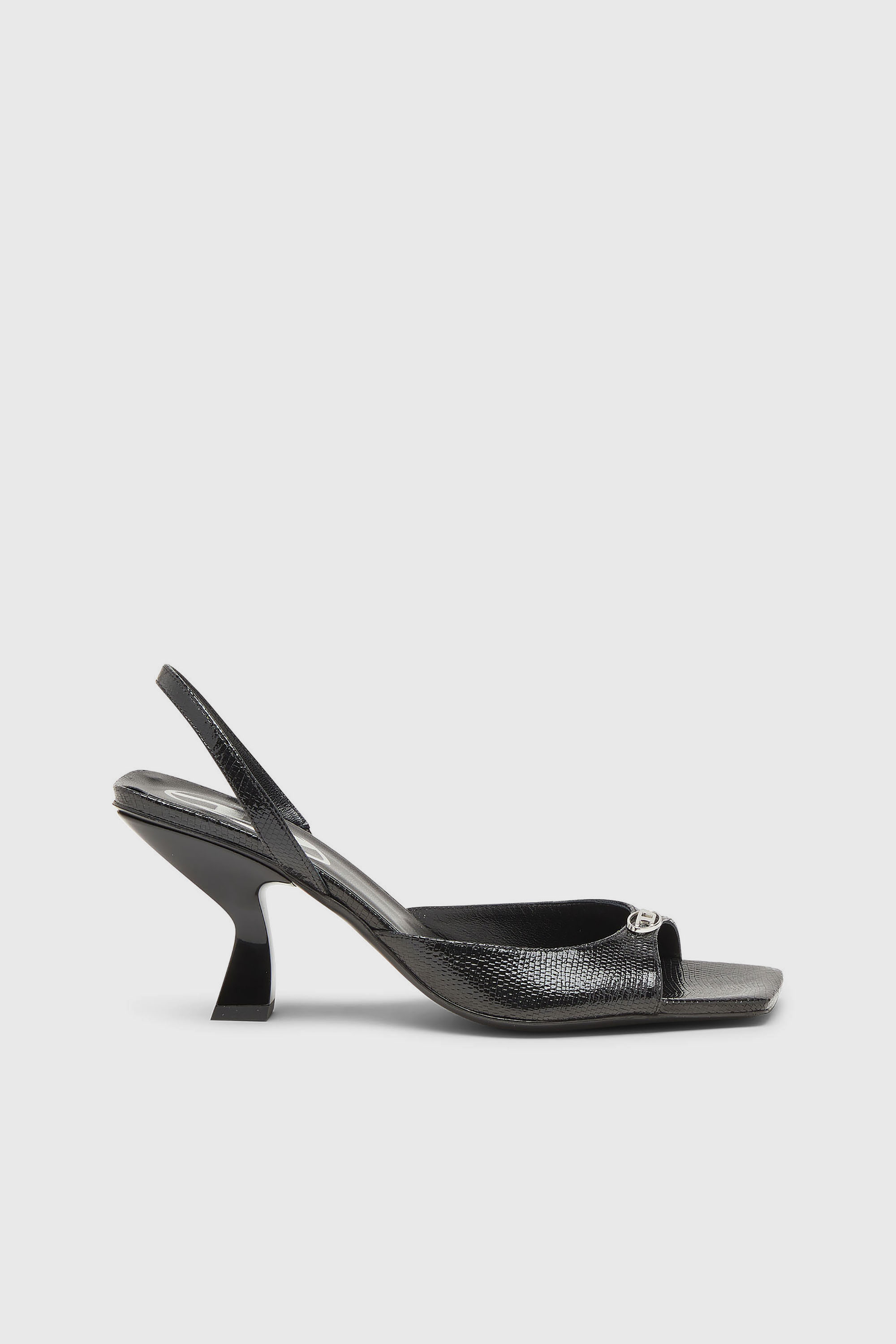 Diesel - D-AMBER 75 SANDAL, D-Amber-Sandales slingback en cuir effet l&eacute;zard Femme in Noir - 1