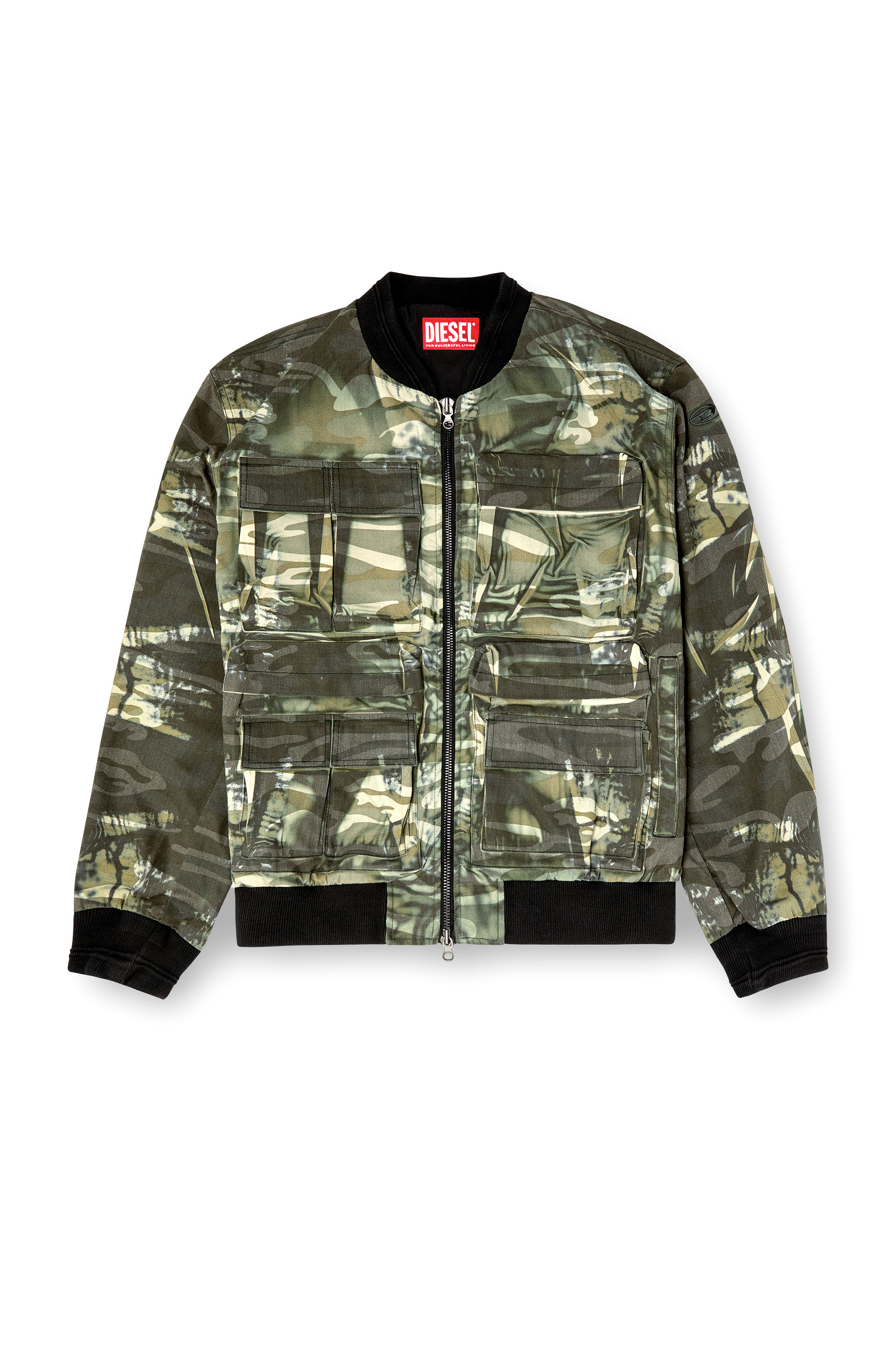 Diesel - J-MERTZ, Herren Camouflage-Jacke mit Knitter-Print in Armeegrün - 2