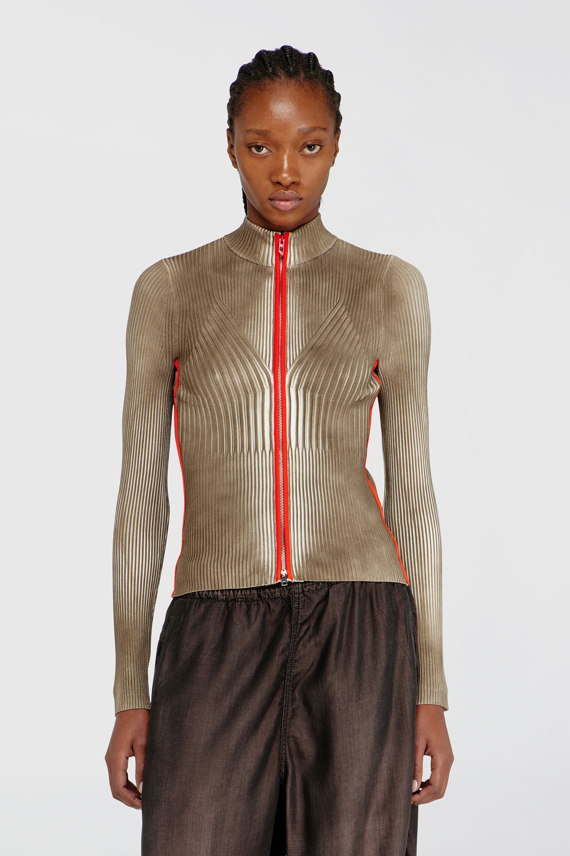 Diesel - M-SARMA, Cardigan a costine con zip e bande a contrasto Donna in Multicolor - 1