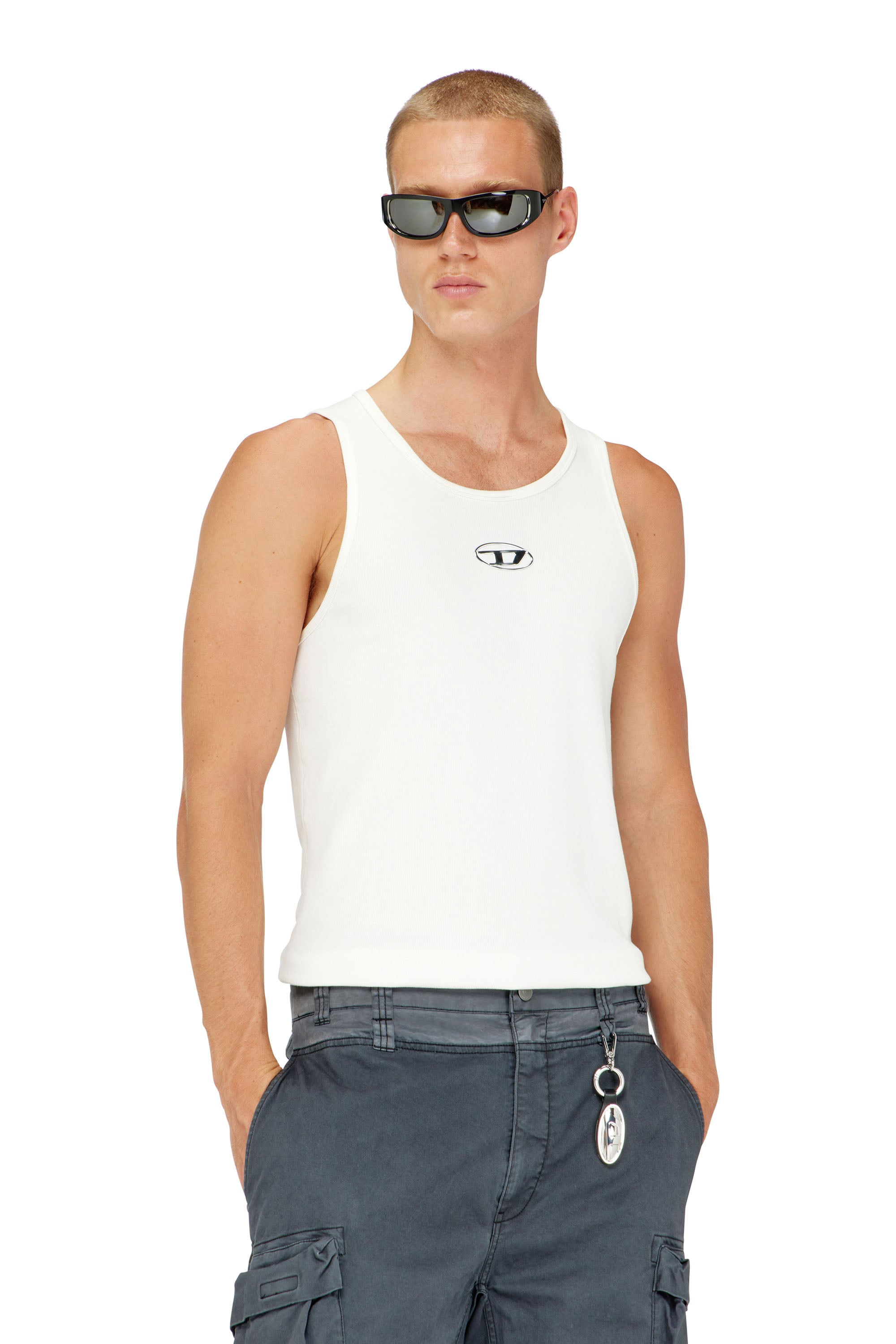 Diesel - T-LIFTY-IOD, D&eacute;bardeur en coton avec logo Homme in Blanc - 1