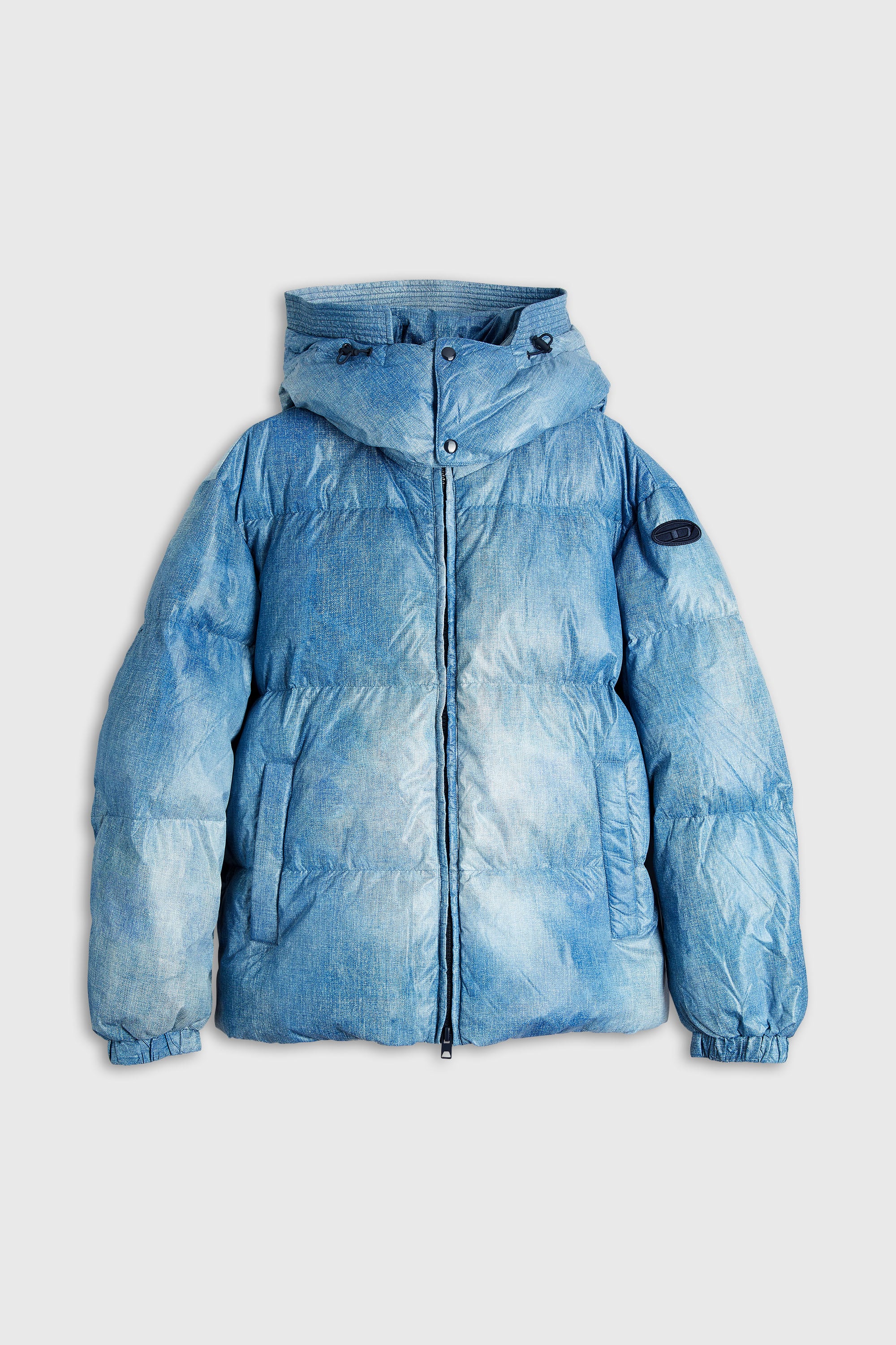 Diesel - W-ROLLY-WRD-BFBN, Doudoune &agrave; capuche avec imprim&eacute; effet denim Homme in Bleu - 2