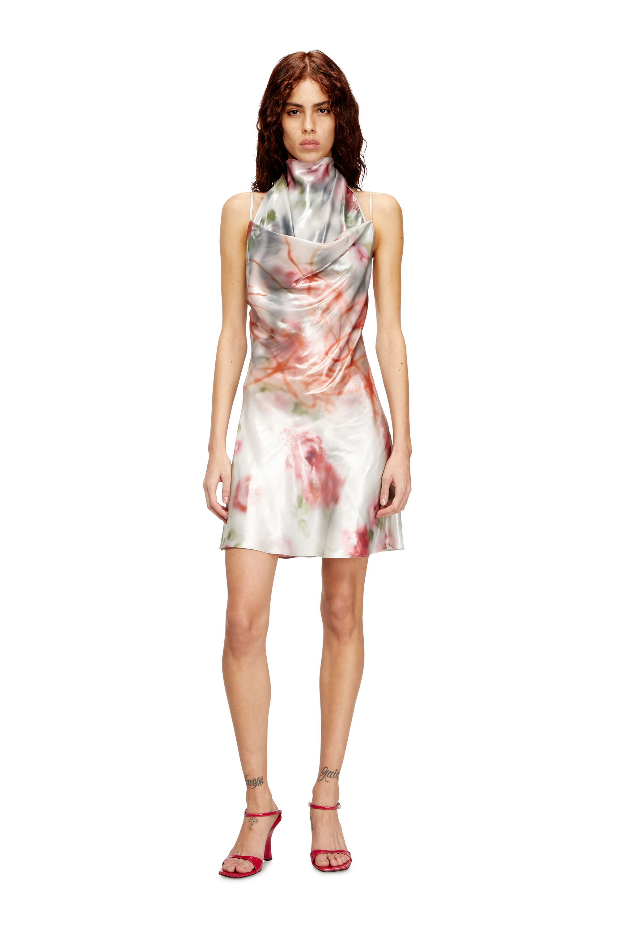 Diesel - D-EBRA-SHORT, Robe courte métallique avec imprimé de roses floues Femme in Polychrome - 2