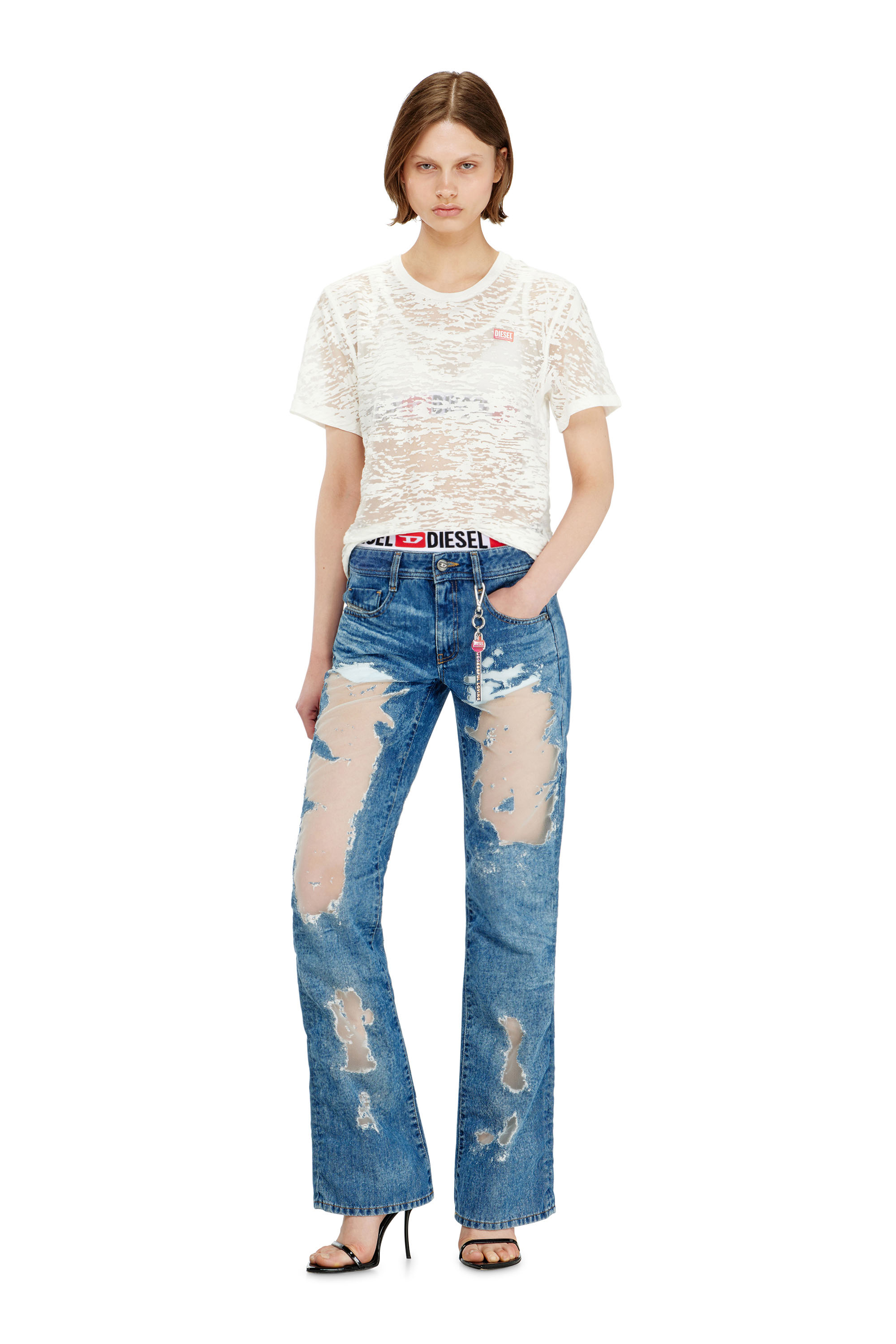 Diesel - PR-T-NOTS-MATI-R, T-shirt in jersey devor&eacute; all-over Unisex in Bianco - 2