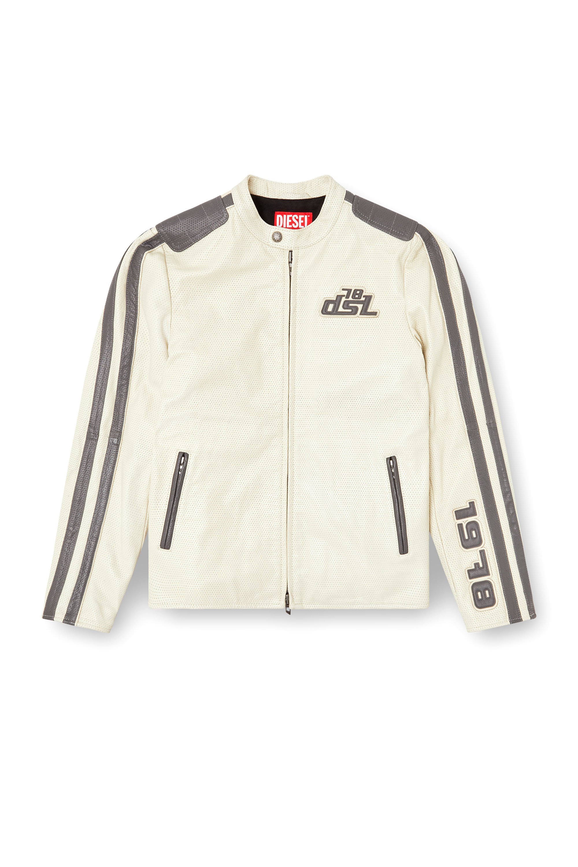 Diesel - L-POP, Veste de motard en cuir perforé Mixte in Blanc - 4