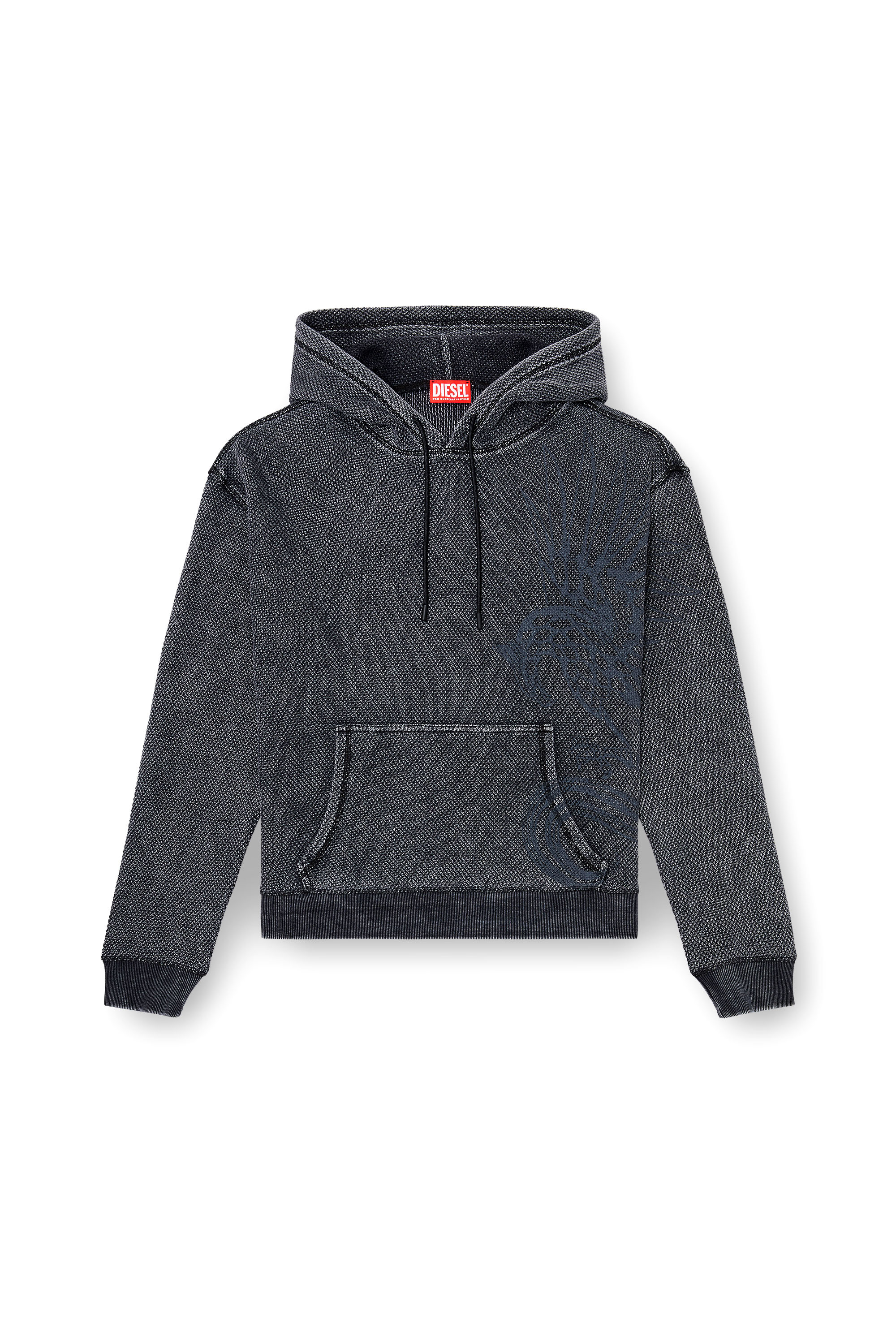 Diesel - S-NORM-HOOD-AA1, Herren Hoodie aus strukturiertem Baumwollmesh in Dunkelgrau - 3